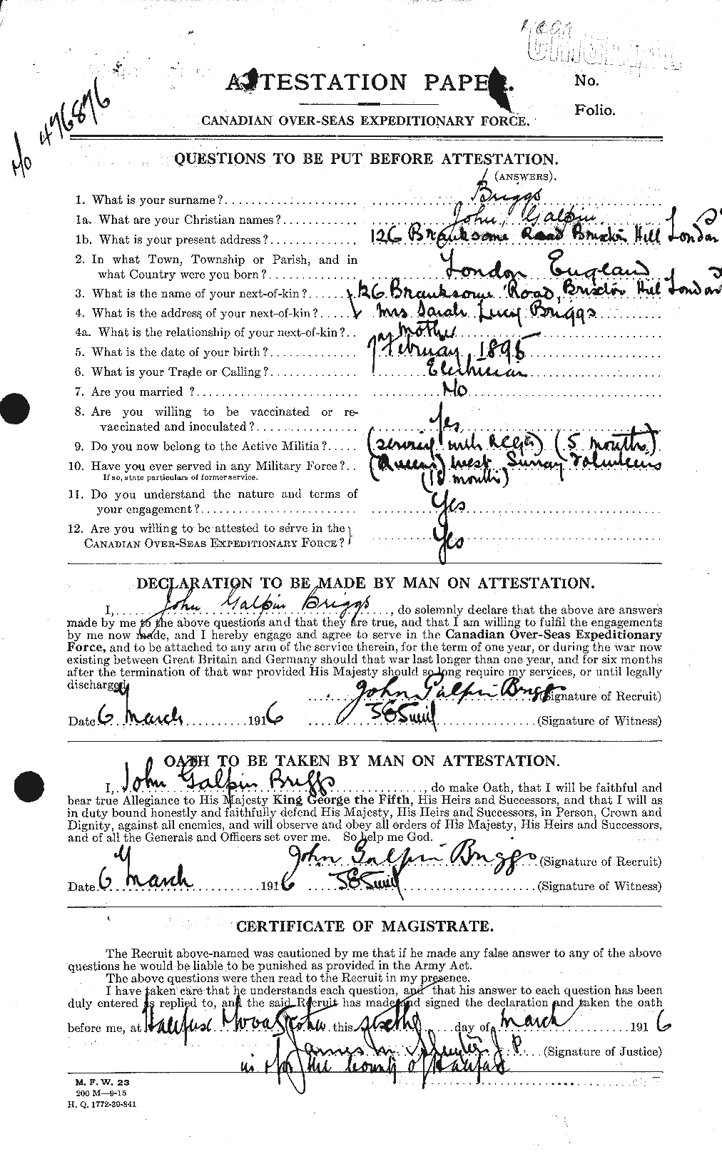 Personnel Records of the First World War - CEF 264060a