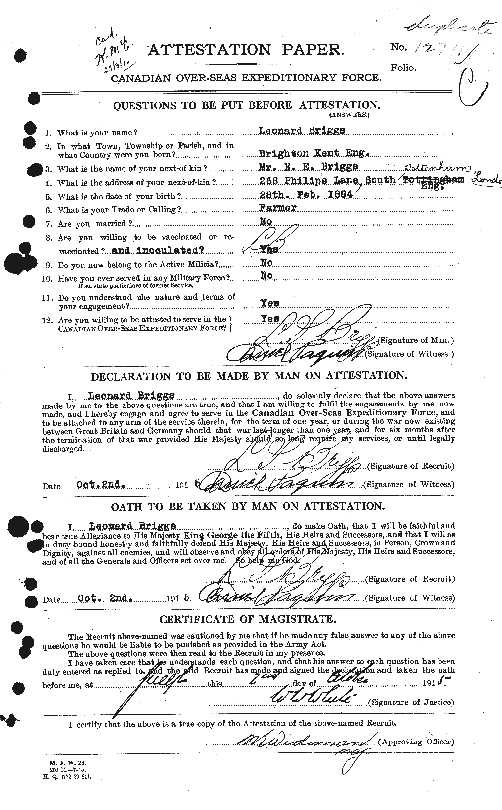 Personnel Records of the First World War - CEF 264072a