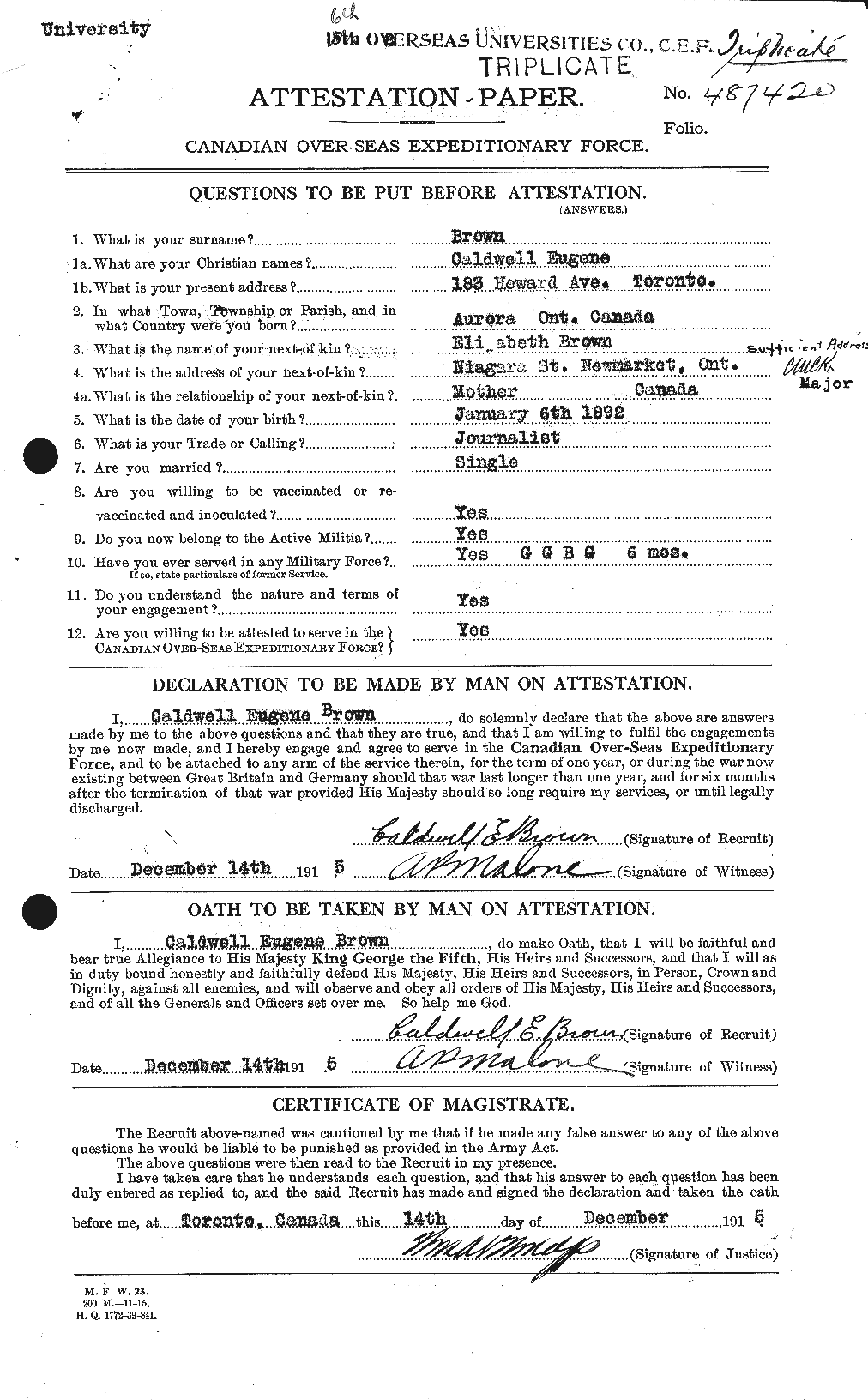 Personnel Records of the First World War - CEF 264307a