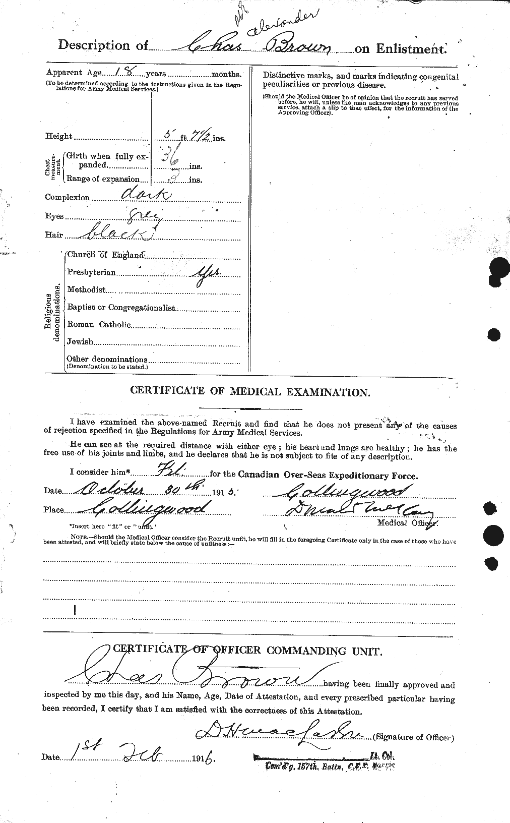 Dossiers du Personnel de la Première Guerre mondiale - CEC 264382b