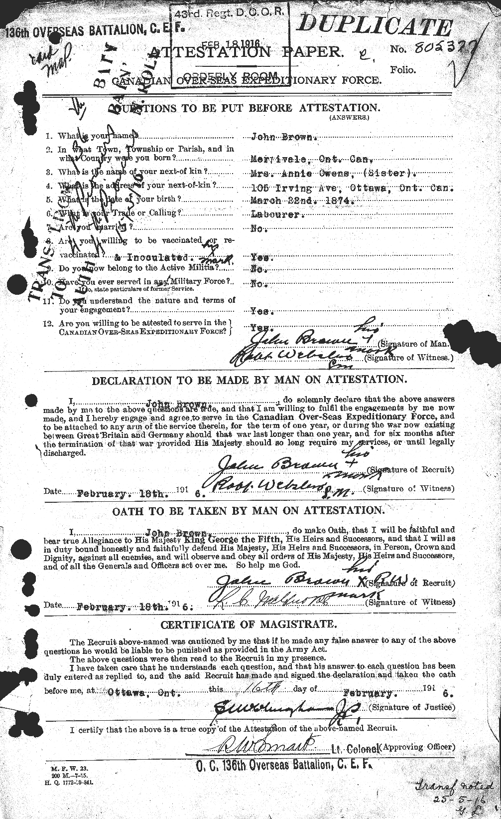 Personnel Records of the First World War - CEF 264538a