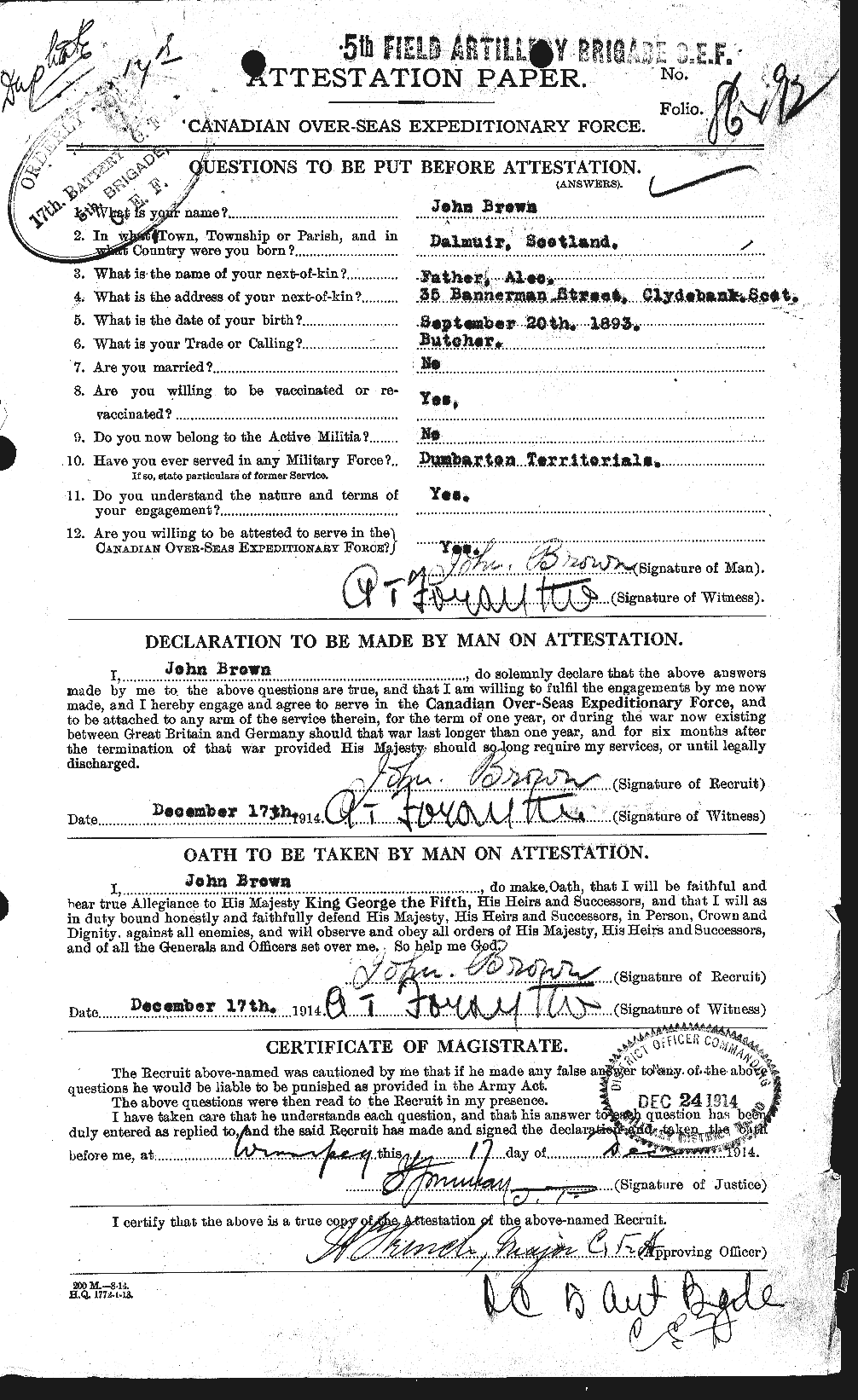 Personnel Records of the First World War - CEF 264539a