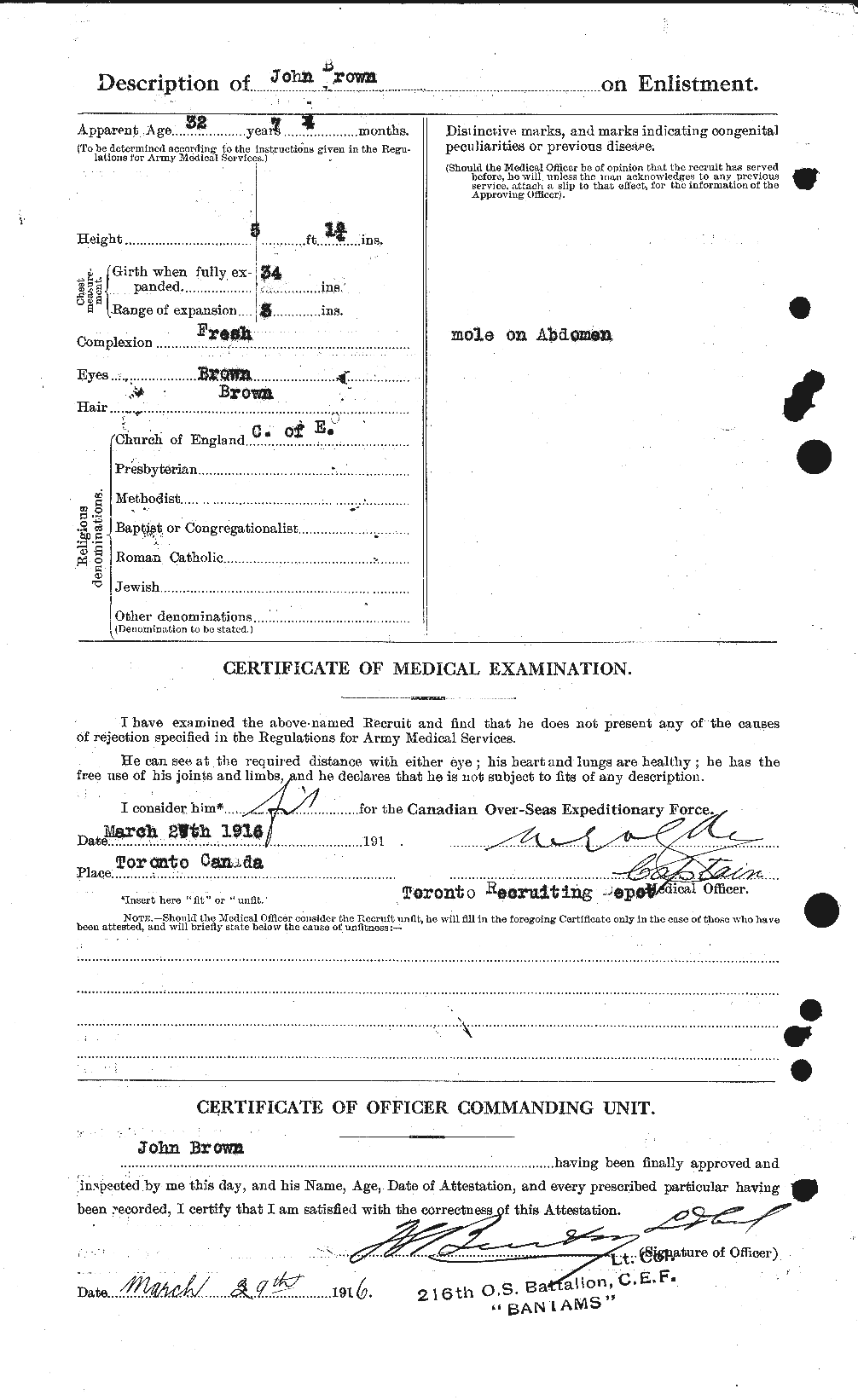 Dossiers du Personnel de la Première Guerre mondiale - CEC 264550b
