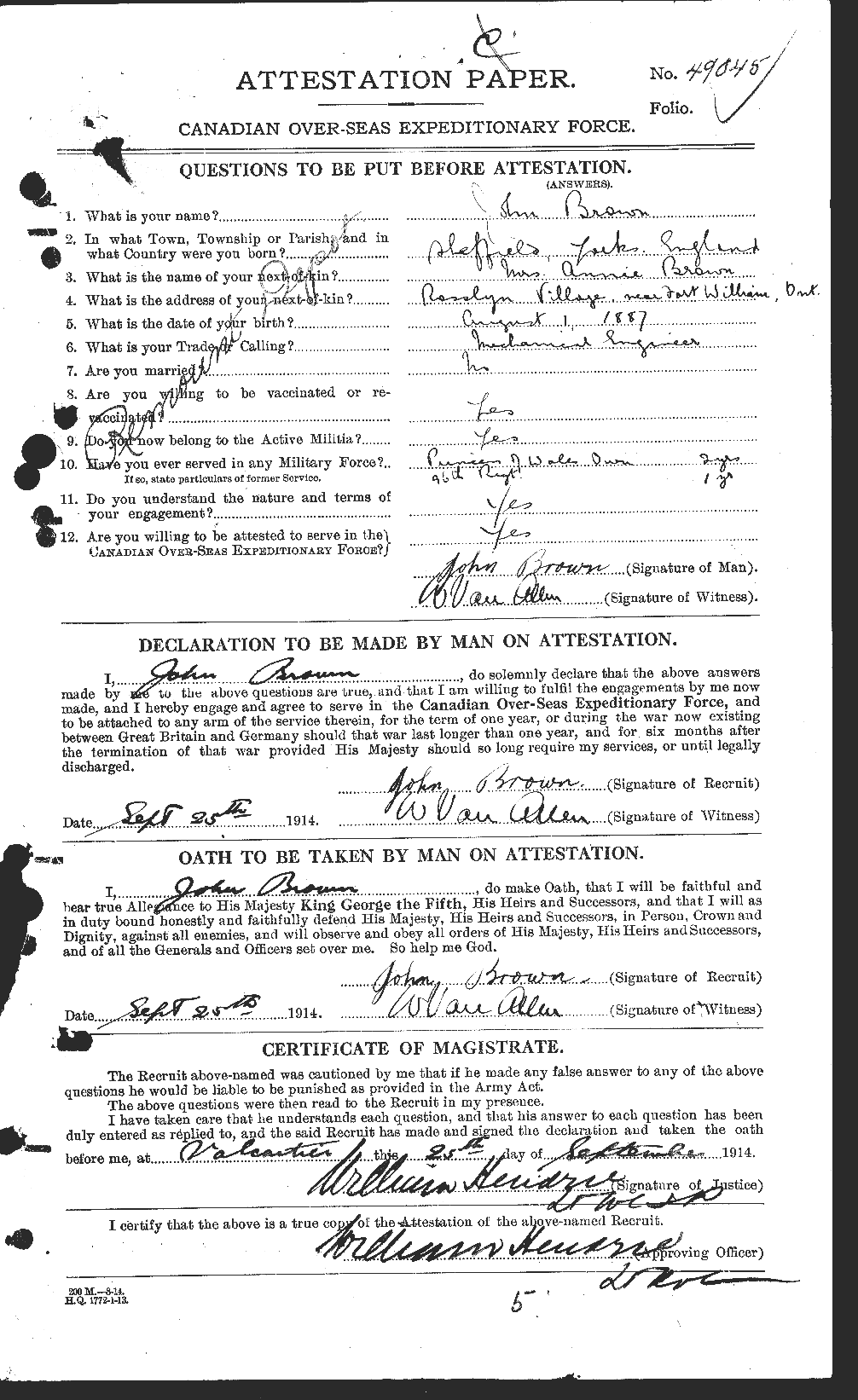 Personnel Records of the First World War - CEF 264555a