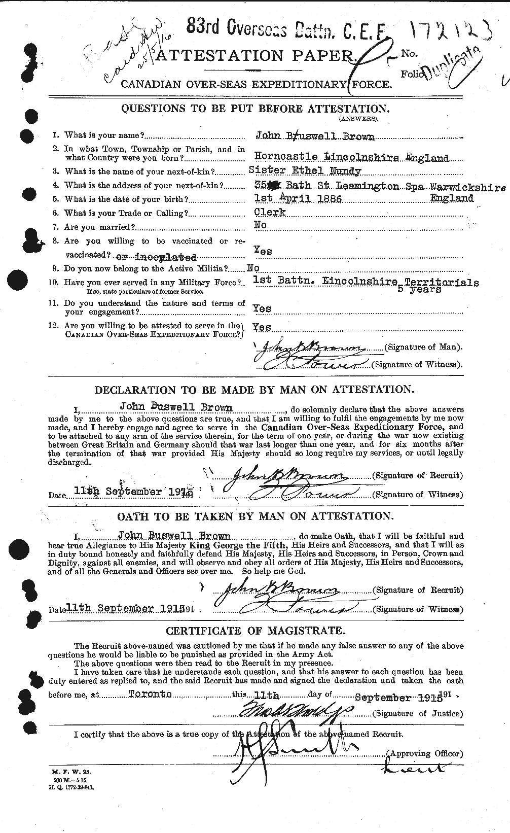 Personnel Records of the First World War - CEF 264573a