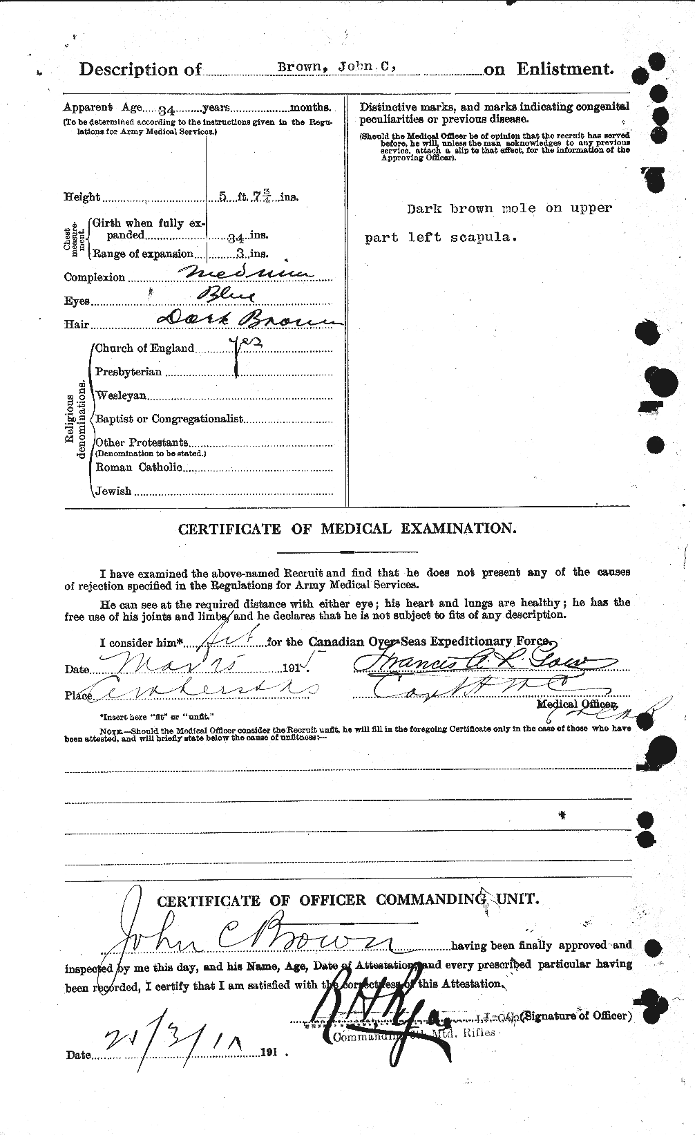 Dossiers du Personnel de la Première Guerre mondiale - CEC 264581b