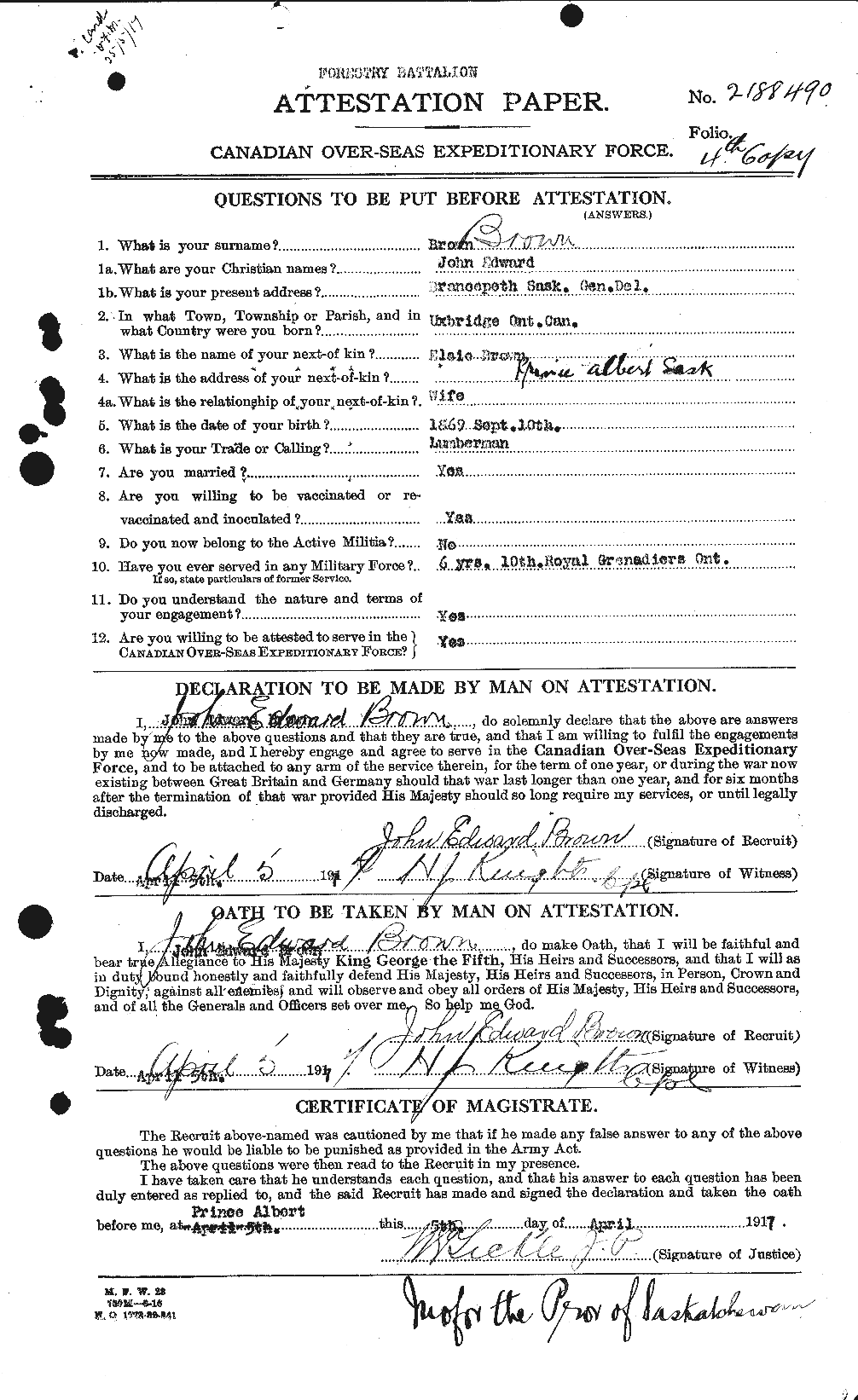 Personnel Records of the First World War - CEF 264589a