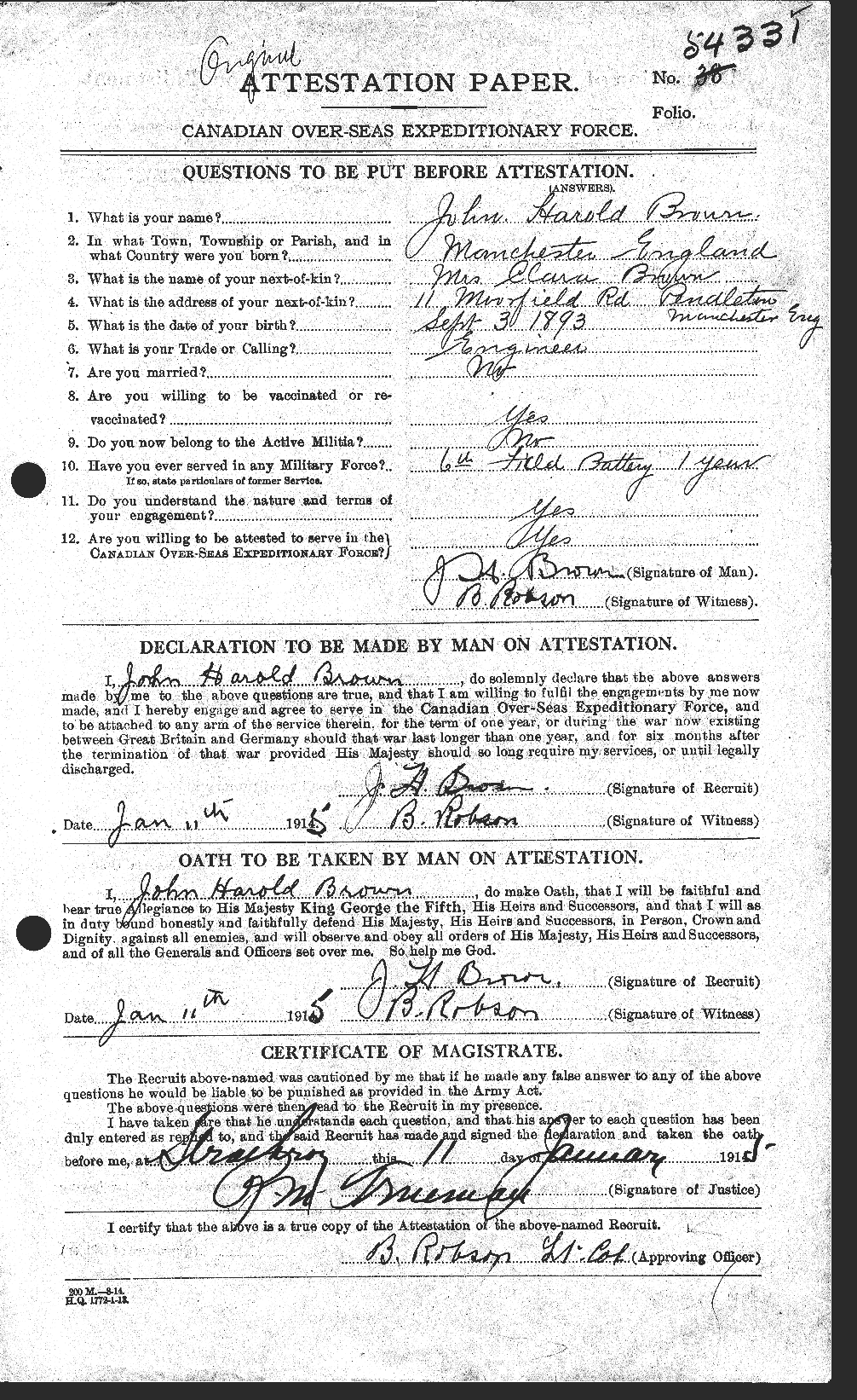 Personnel Records of the First World War - CEF 264607a