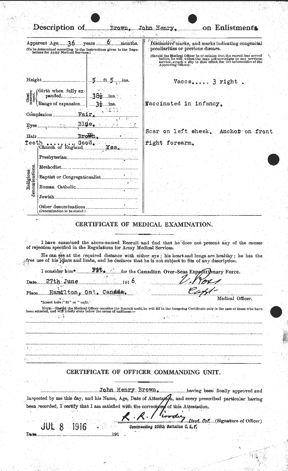 Dossiers du Personnel de la Première Guerre mondiale - CEC 264618b