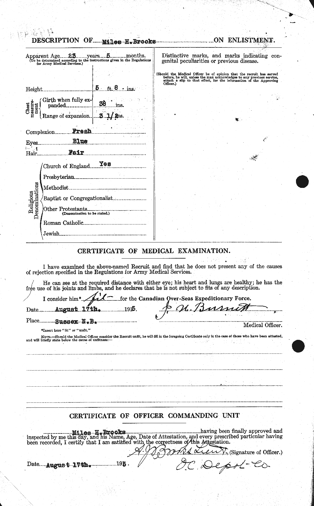 Dossiers du Personnel de la Première Guerre mondiale - CEC 264645b