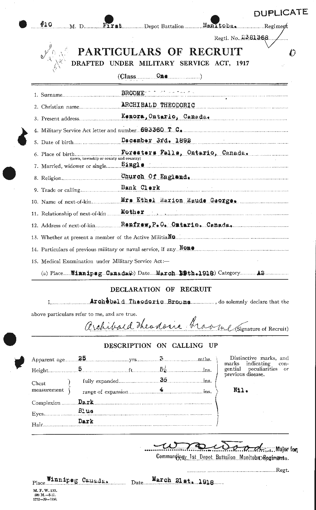 Dossiers du Personnel de la Première Guerre mondiale - CEC 264800a