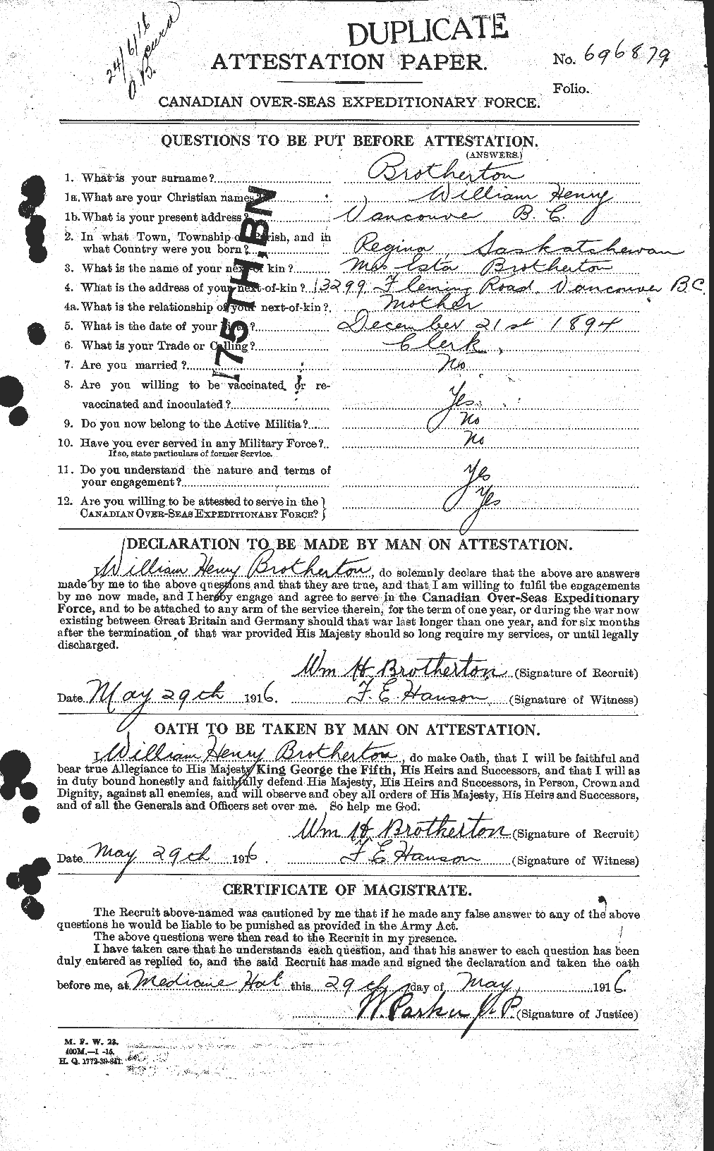 Personnel Records of the First World War - CEF 264995a
