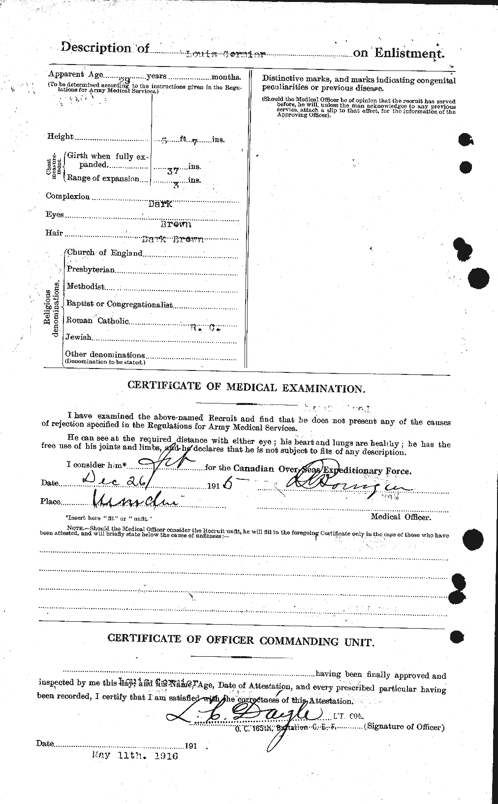 Dossiers du Personnel de la Première Guerre mondiale - CEC 265051b