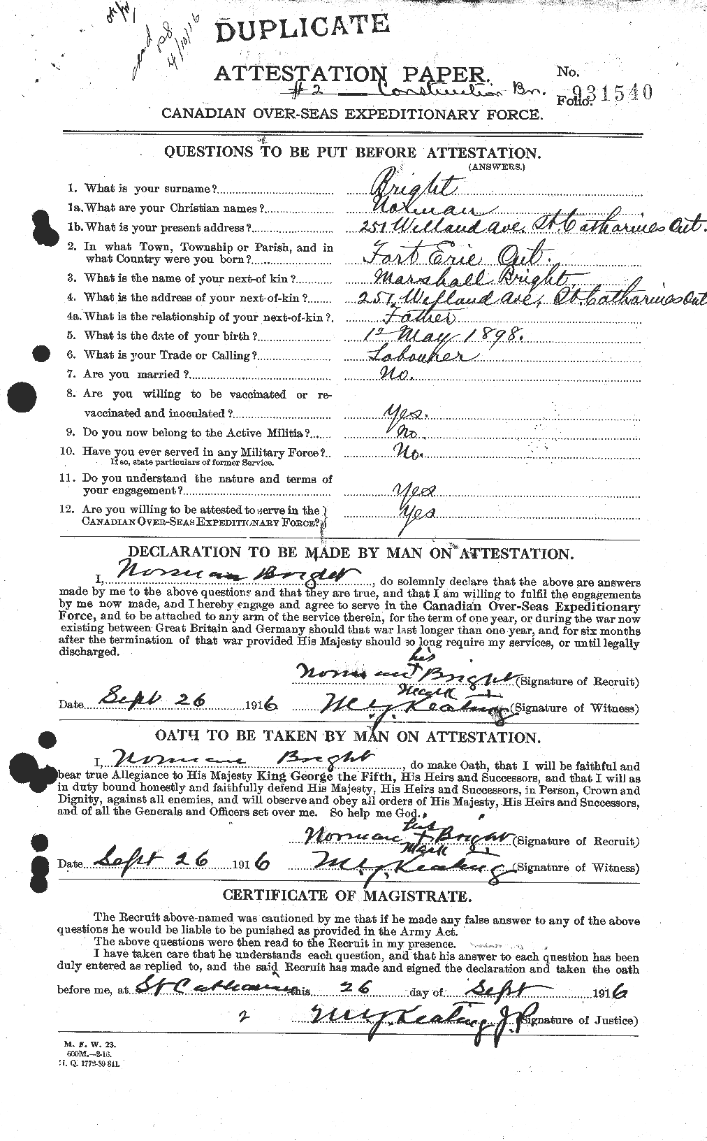 Personnel Records of the First World War - CEF 265078a