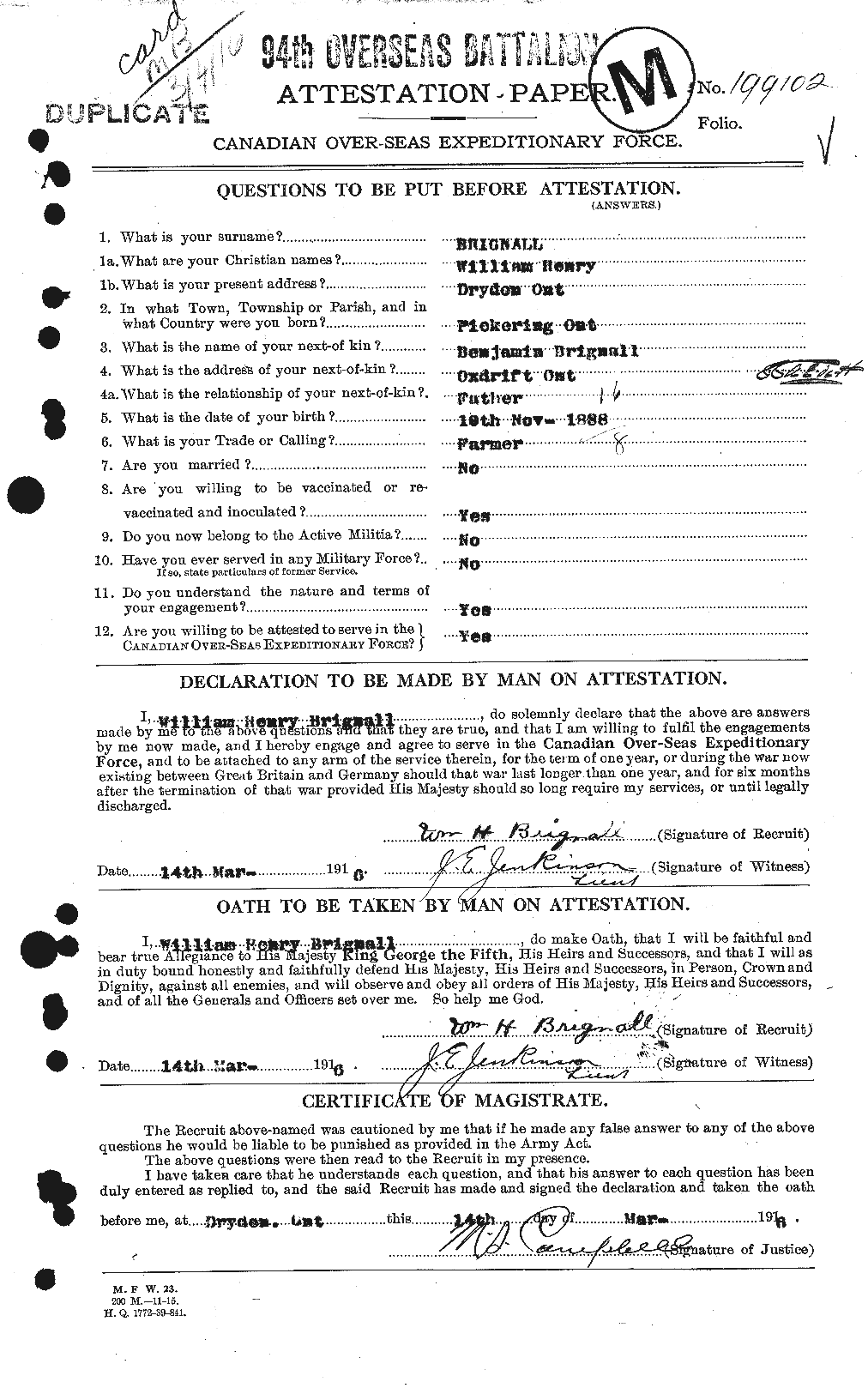 Personnel Records of the First World War - CEF 265138a