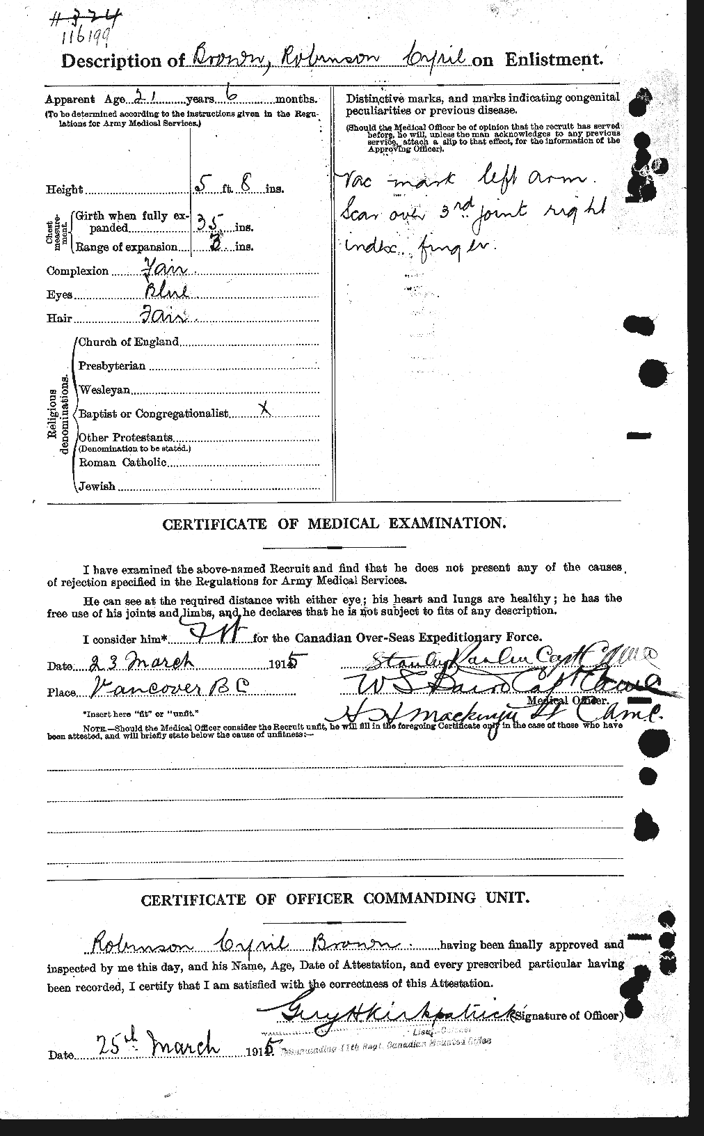 Dossiers du Personnel de la Première Guerre mondiale - CEC 265284b