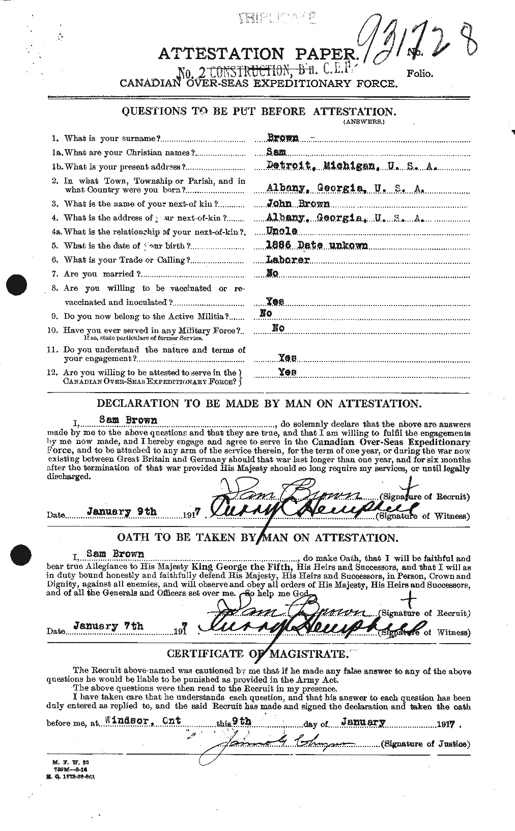 Dossiers du Personnel de la Première Guerre mondiale - CEC 265333a