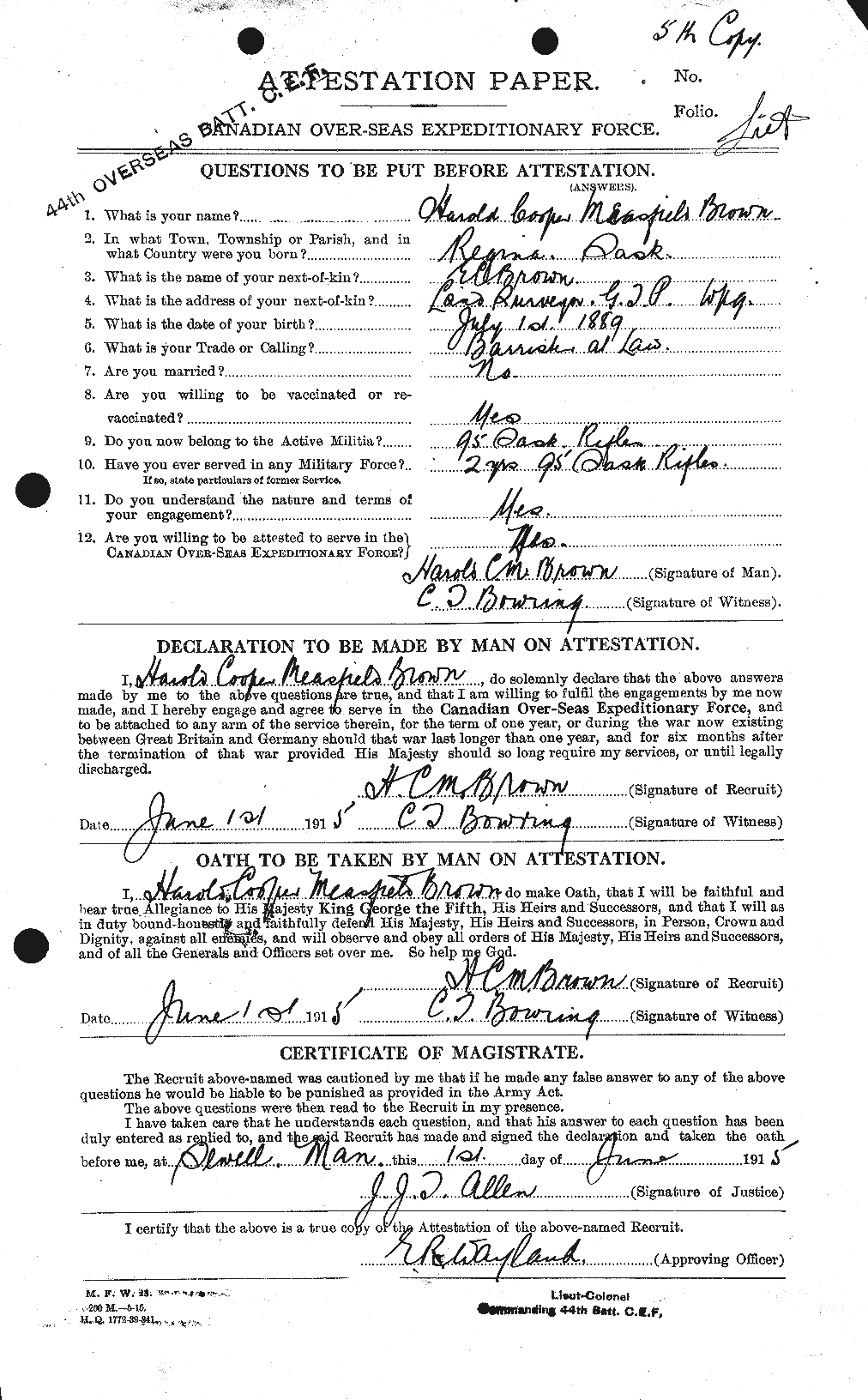 Personnel Records of the First World War - CEF 265351a