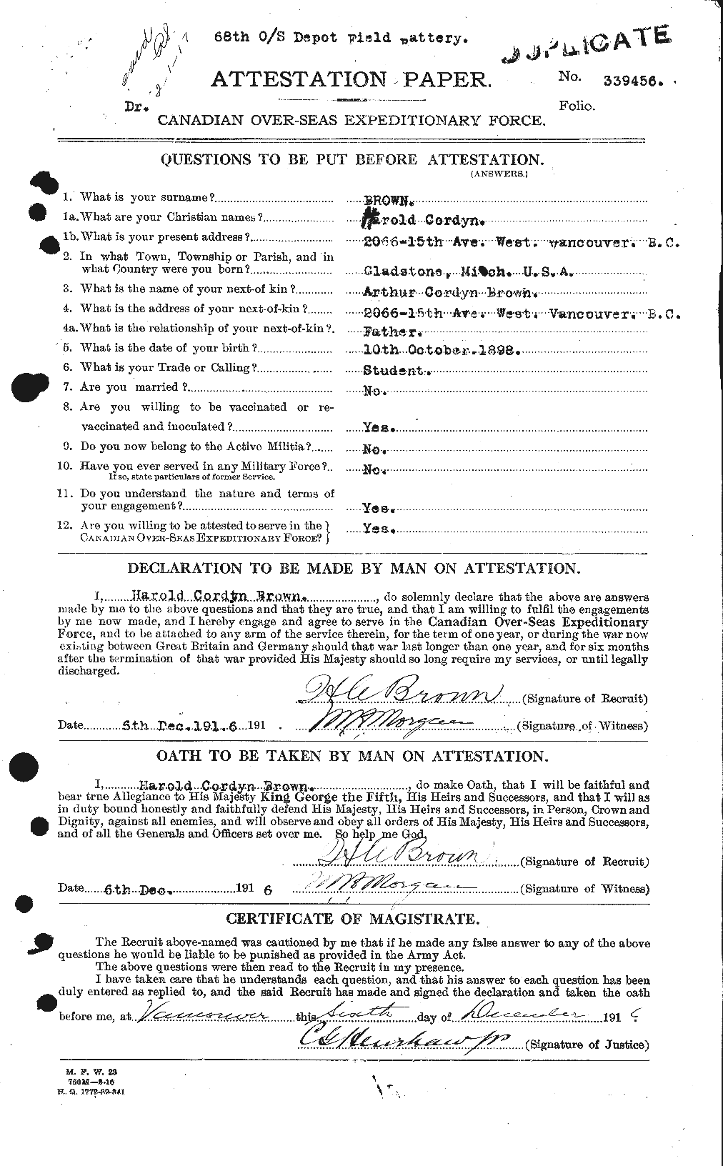 Personnel Records of the First World War - CEF 265352a