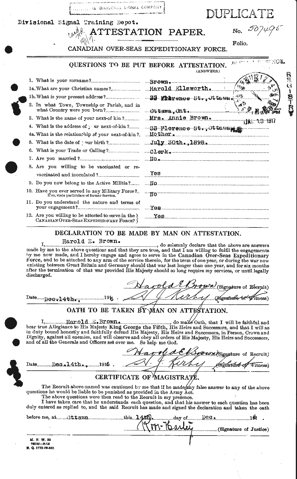 Personnel Records of the First World War - CEF 265354a