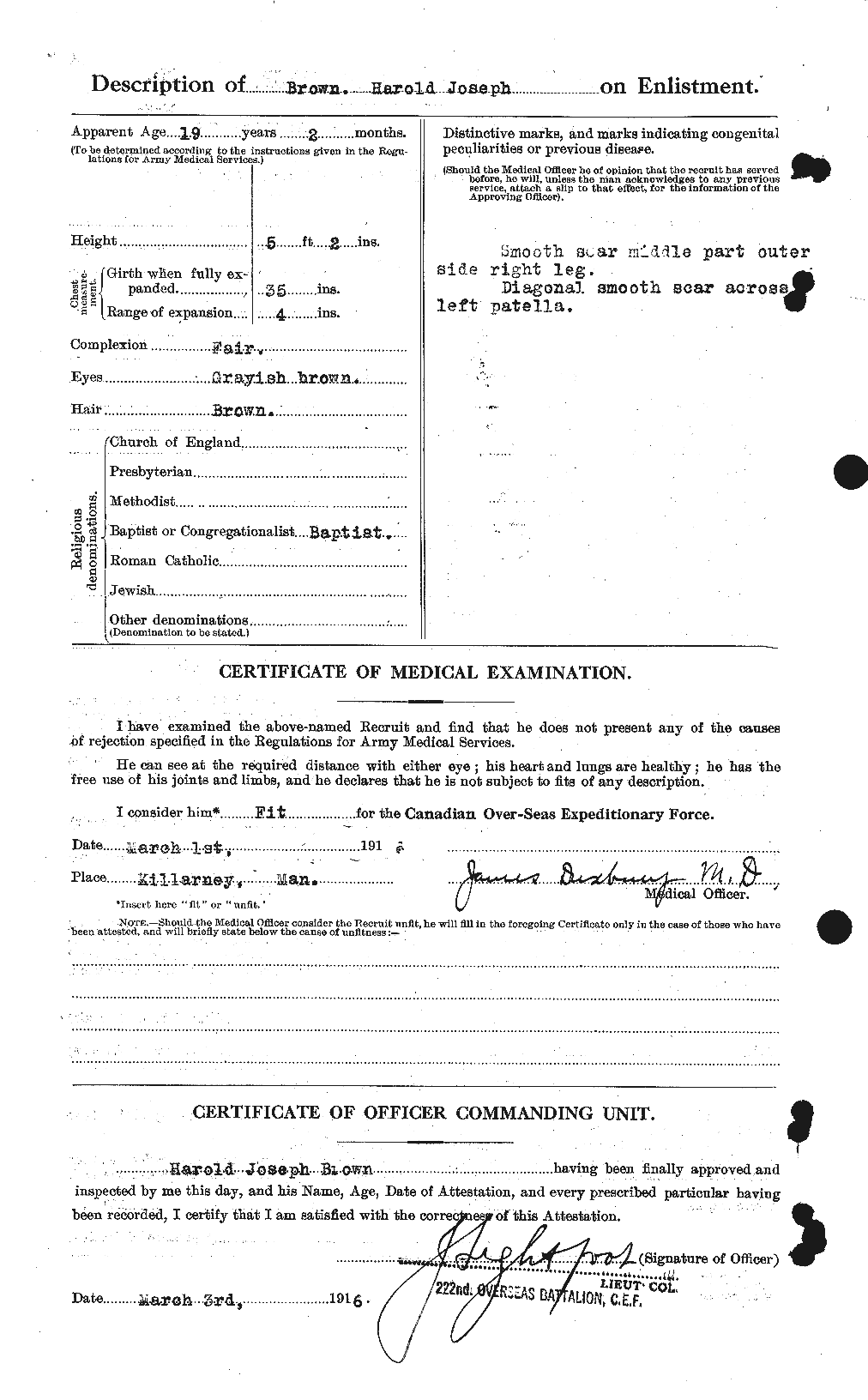 Dossiers du Personnel de la Première Guerre mondiale - CEC 265364b