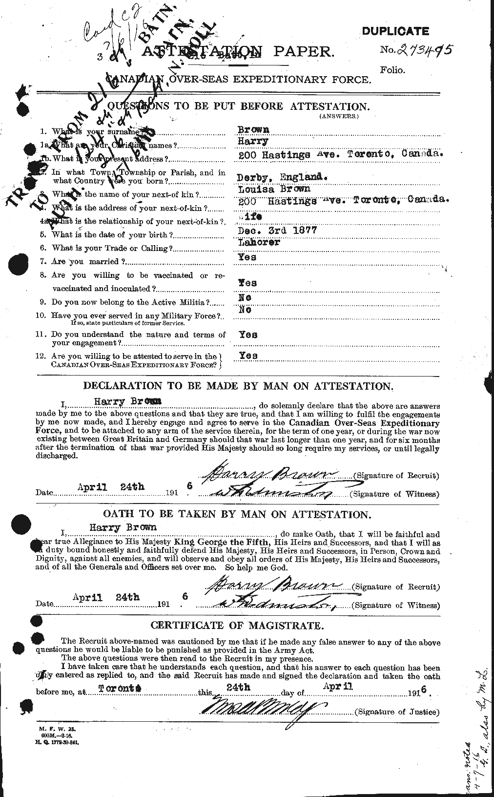 Personnel Records of the First World War - CEF 265402a