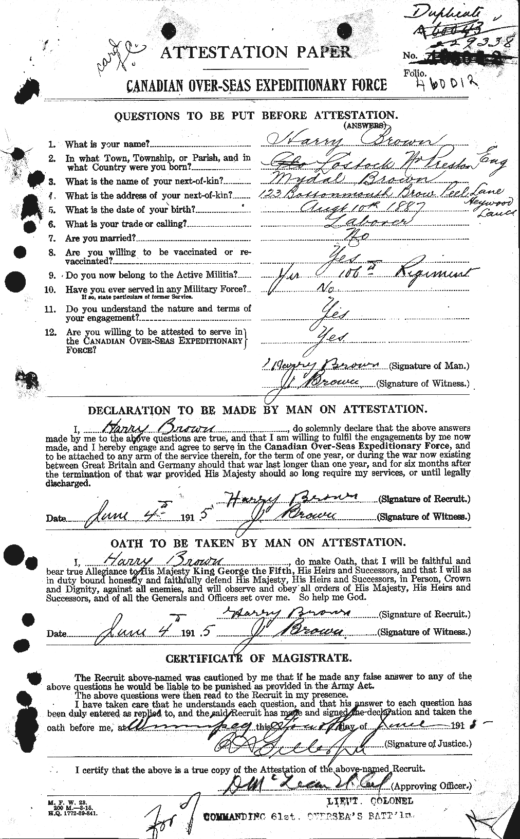 Personnel Records of the First World War - CEF 265411a