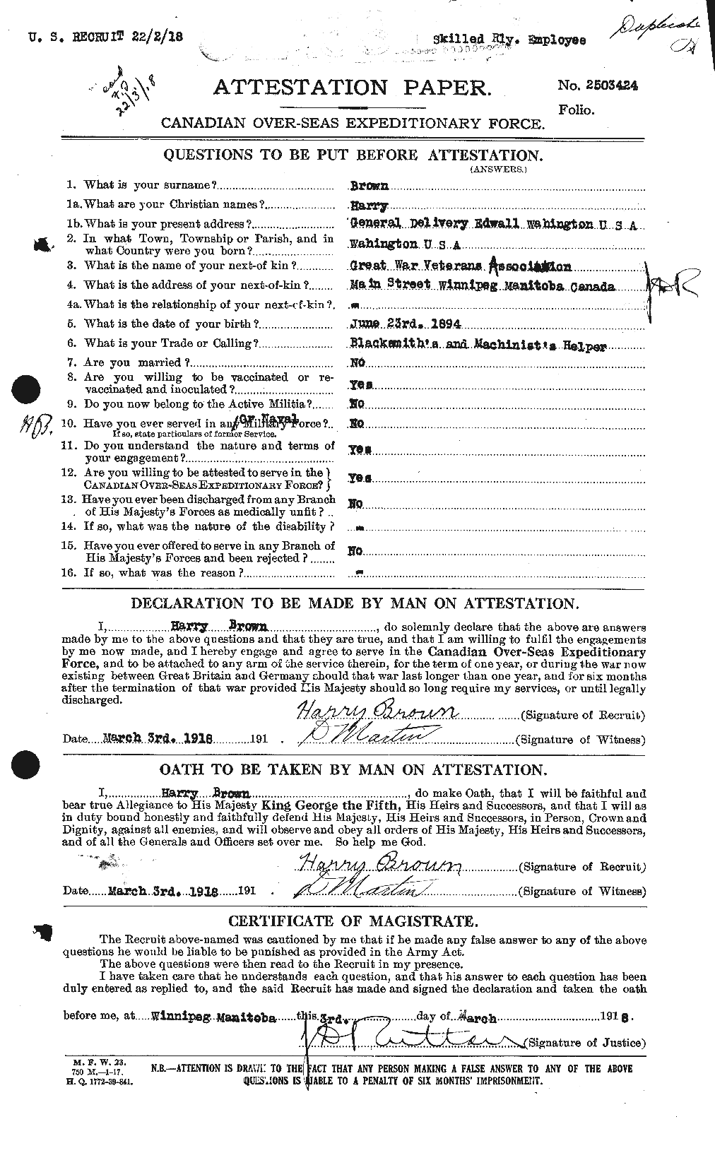 Personnel Records of the First World War - CEF 265413a