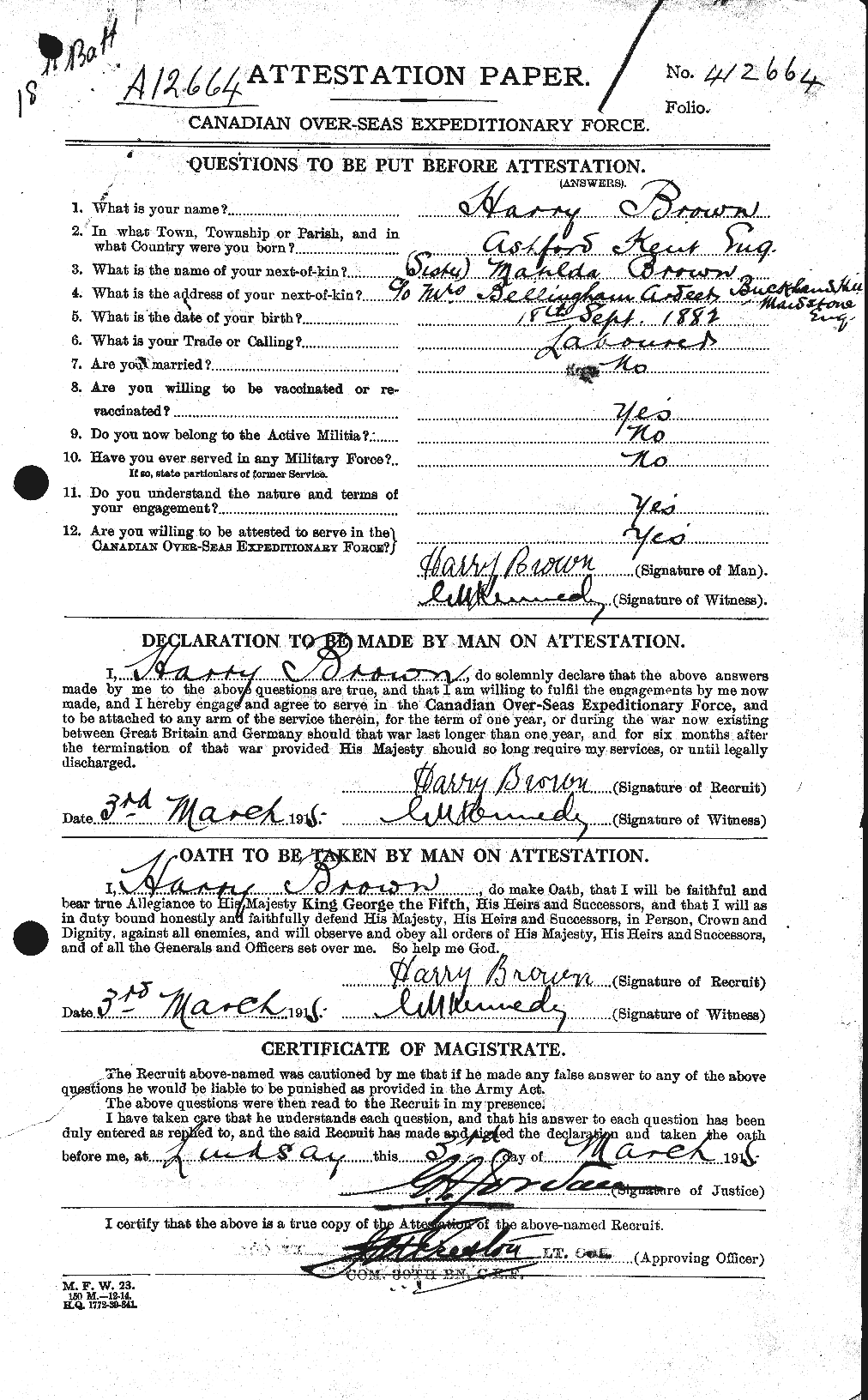 Personnel Records of the First World War - CEF 265419a