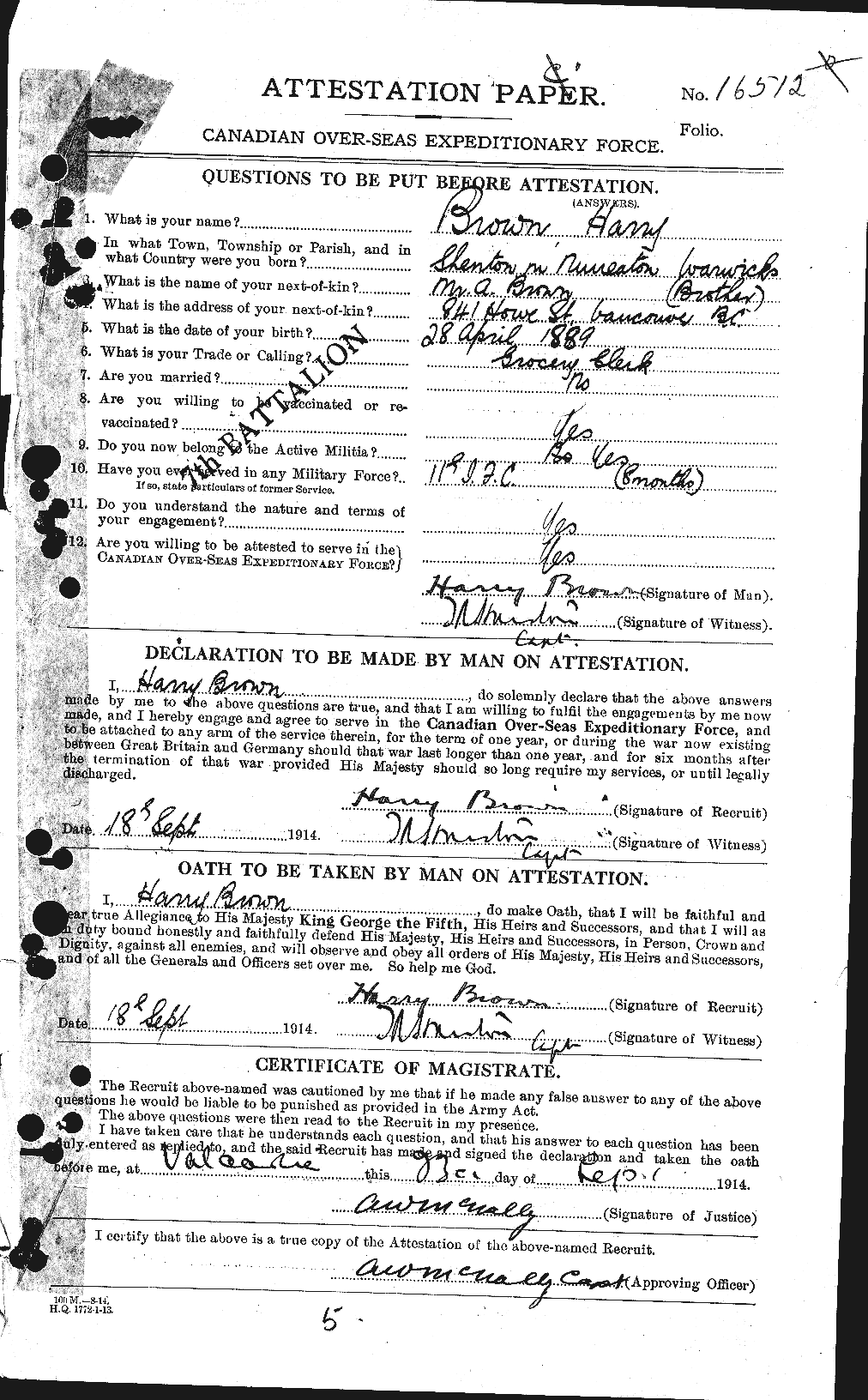 Personnel Records of the First World War - CEF 265427a