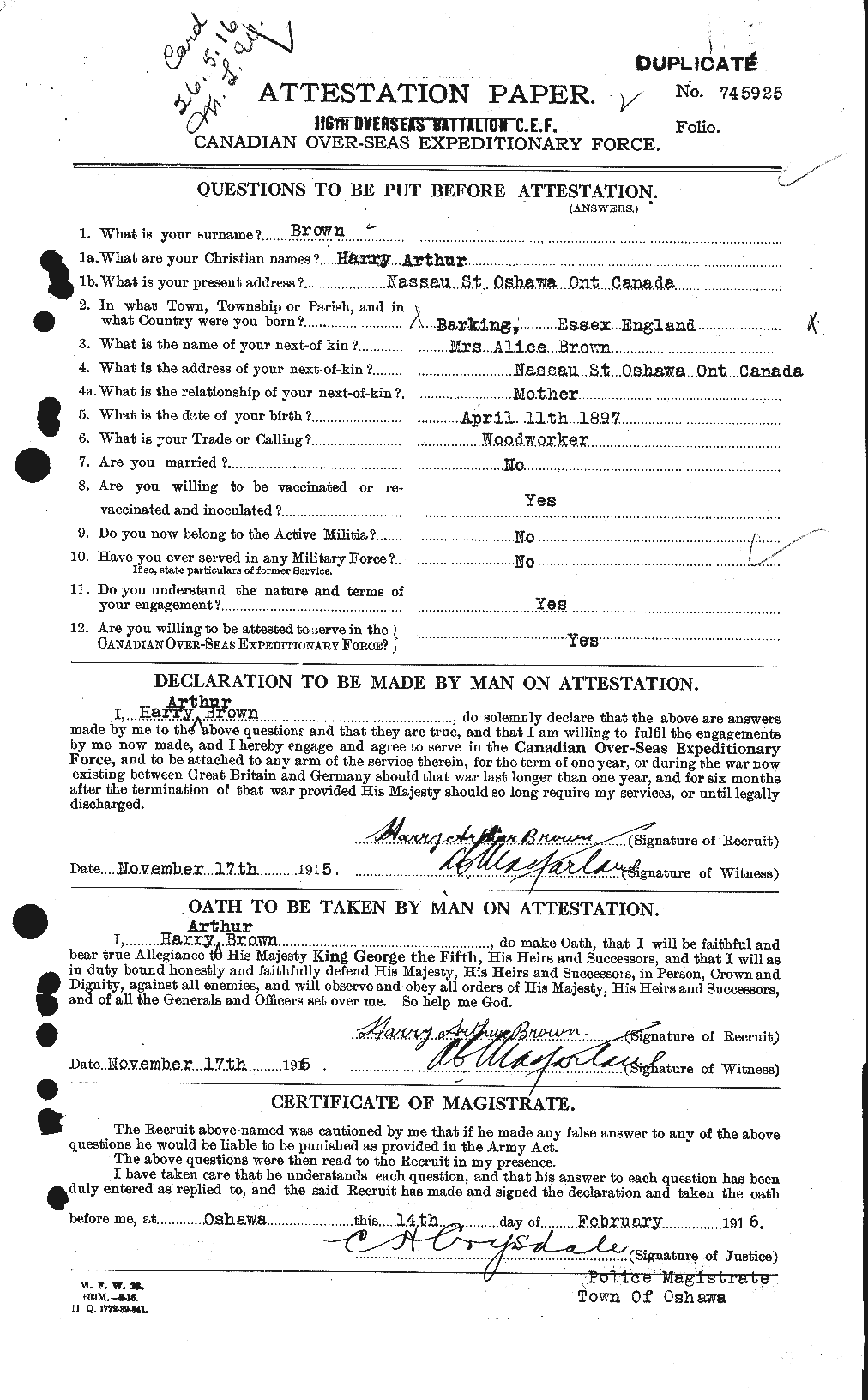 Personnel Records of the First World War - CEF 265439a