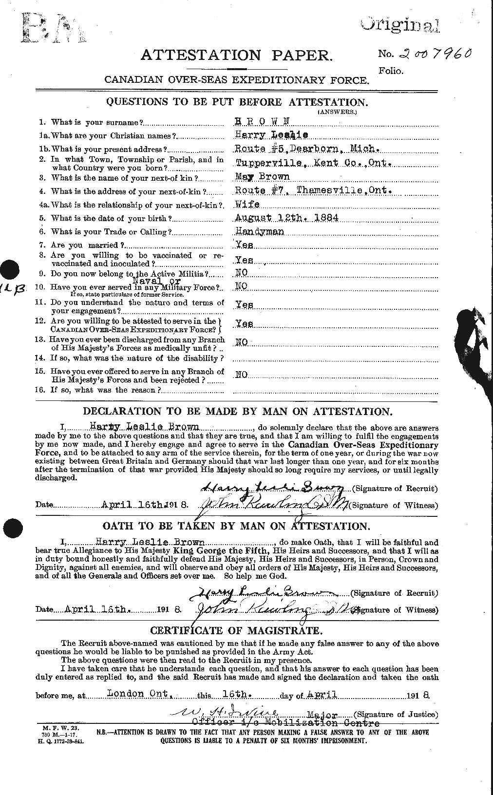 Personnel Records of the First World War - CEF 265458a