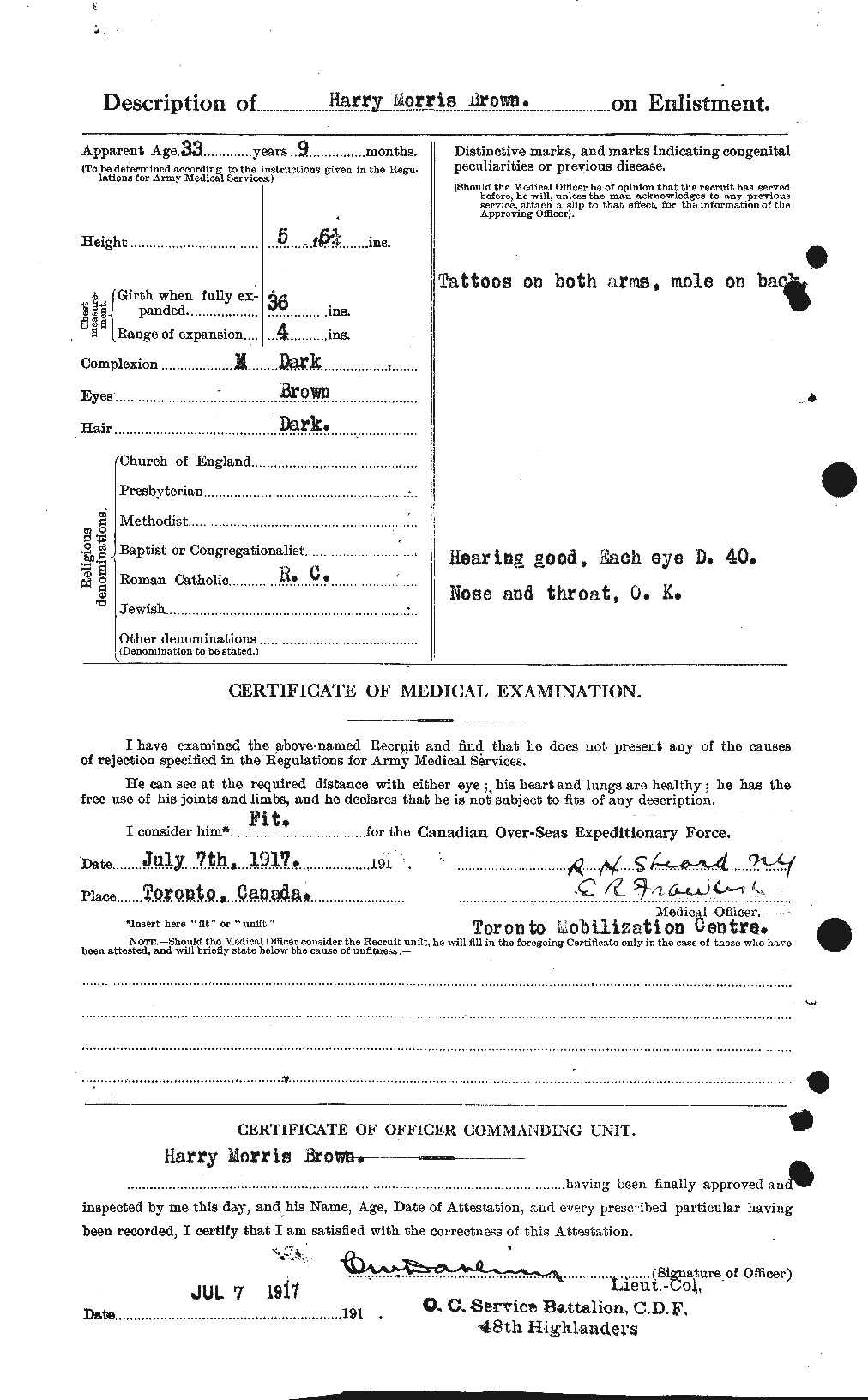 Dossiers du Personnel de la Première Guerre mondiale - CEC 265462b
