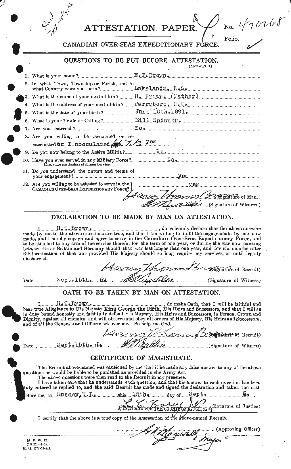 Personnel Records of the First World War - CEF 265473a