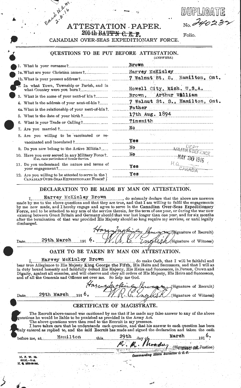 Personnel Records of the First World War - CEF 265489a