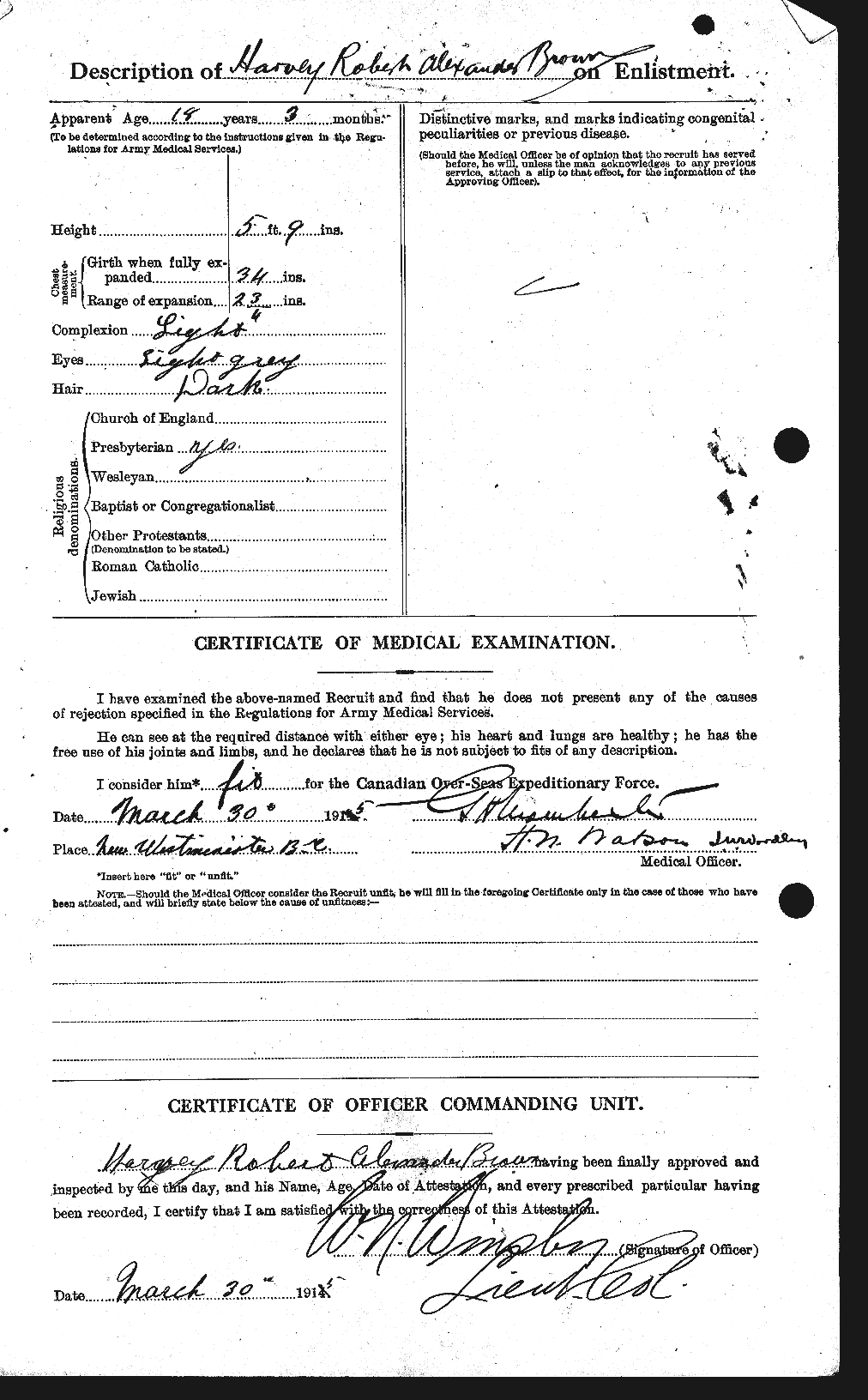 Dossiers du Personnel de la Première Guerre mondiale - CEC 265491b