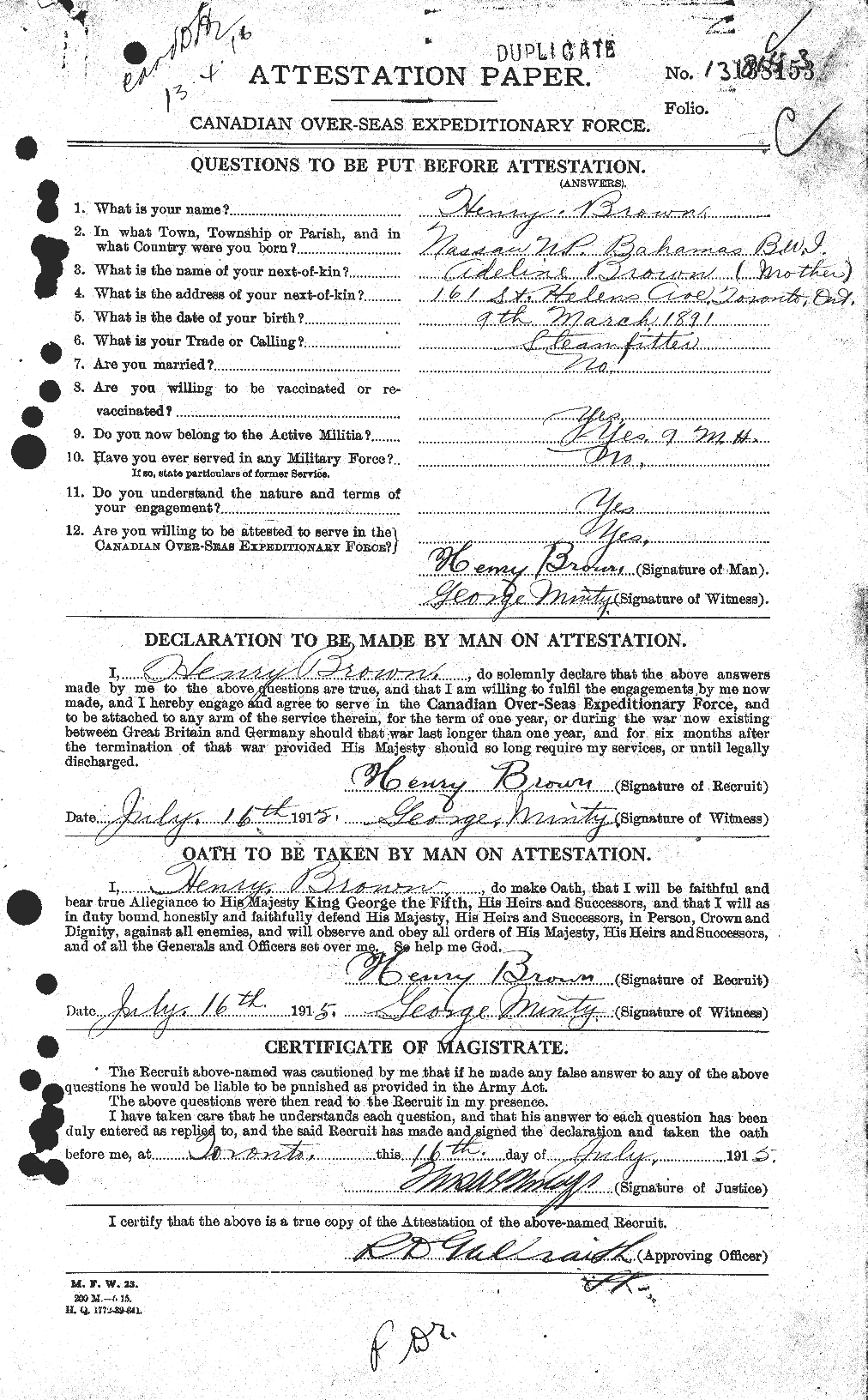Personnel Records of the First World War - CEF 265501a