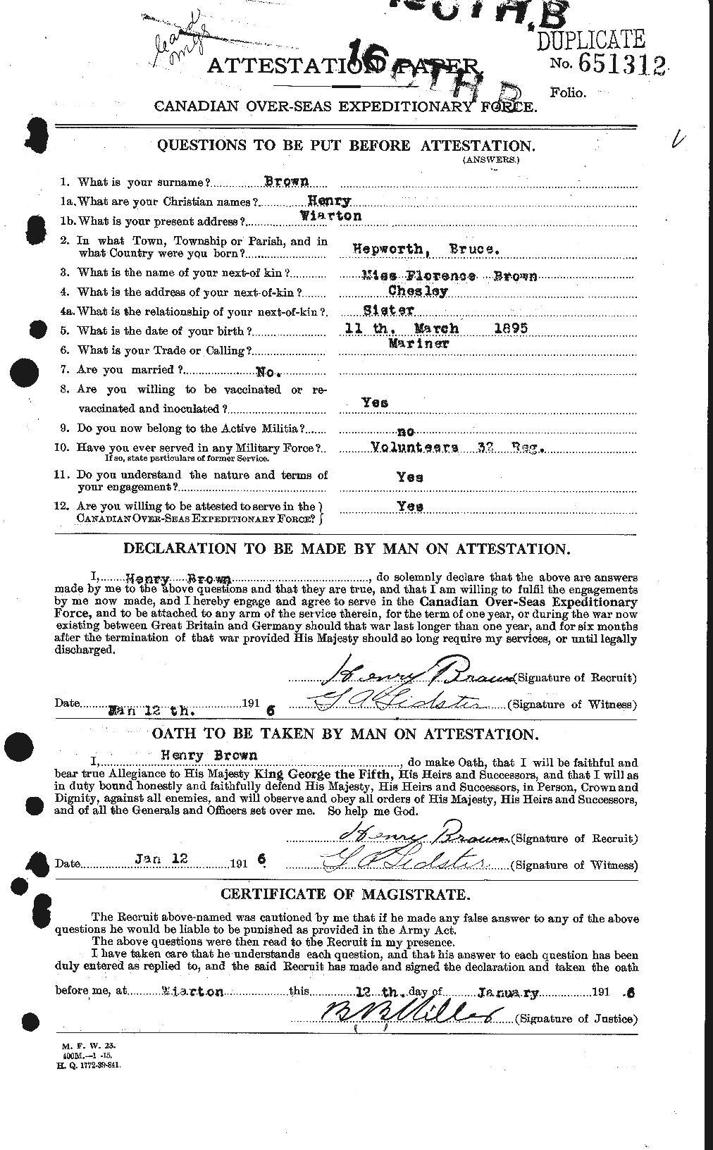 Dossiers du Personnel de la Première Guerre mondiale - CEC 265508a