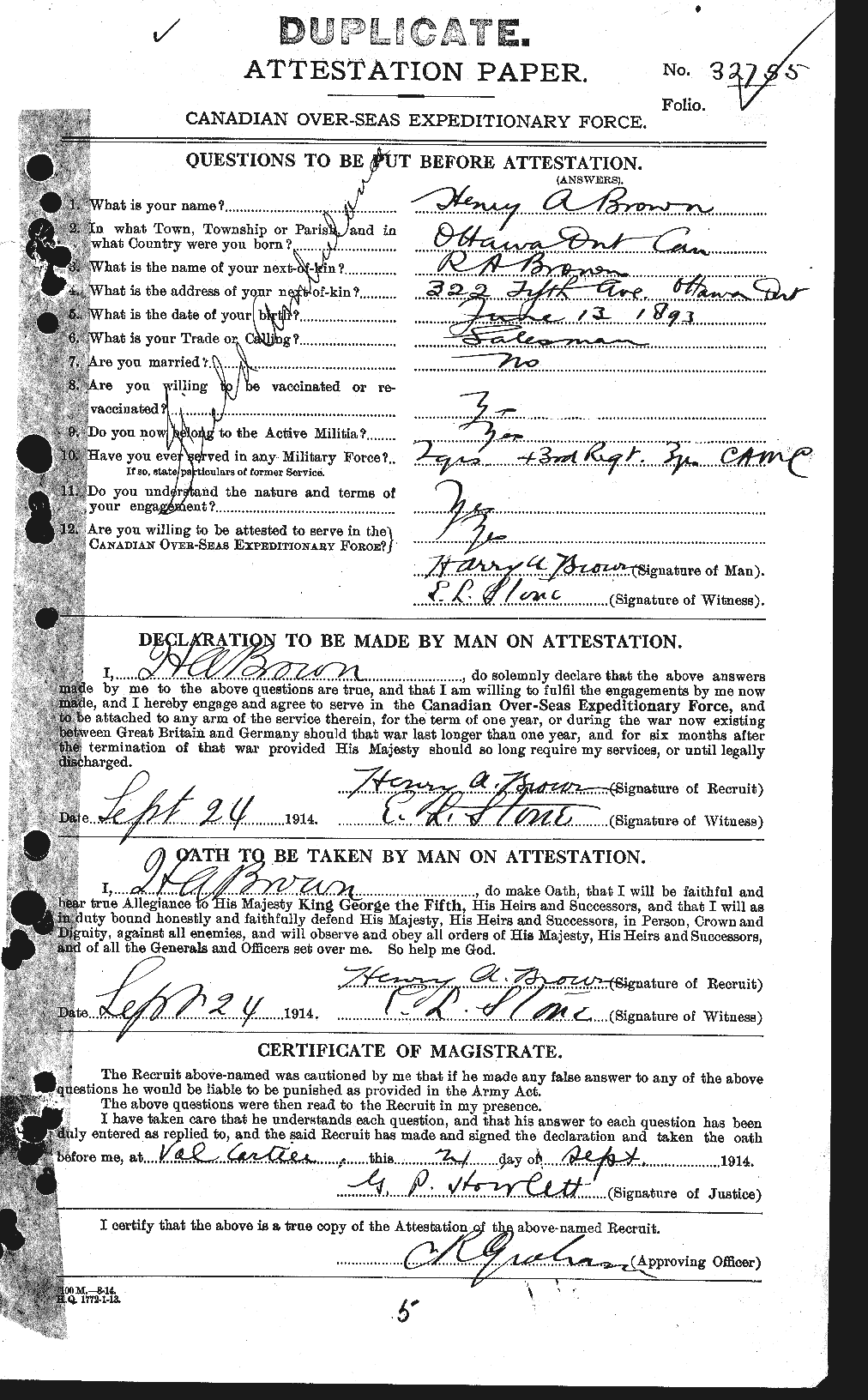Personnel Records of the First World War - CEF 265520a