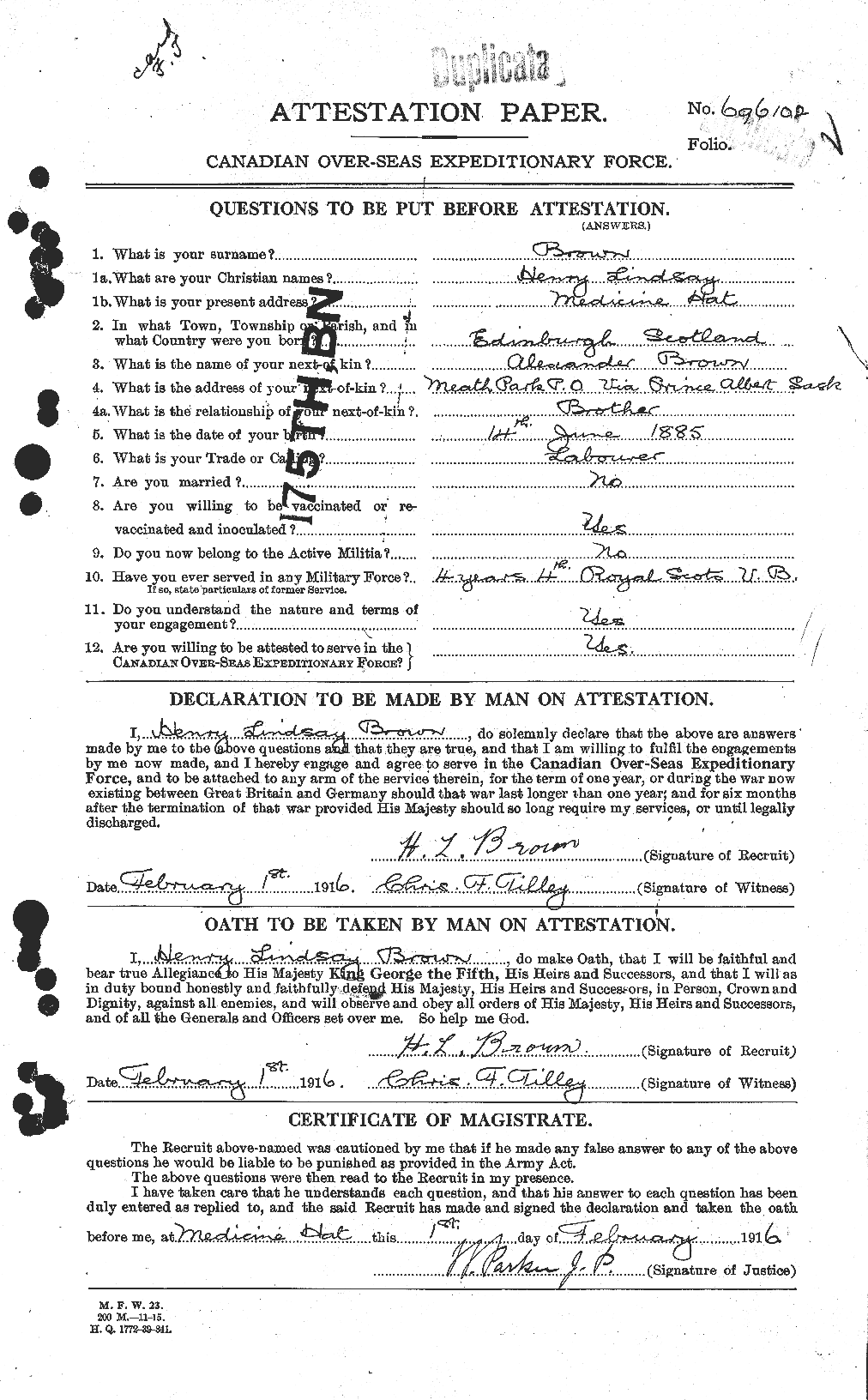 Personnel Records of the First World War - CEF 265533a