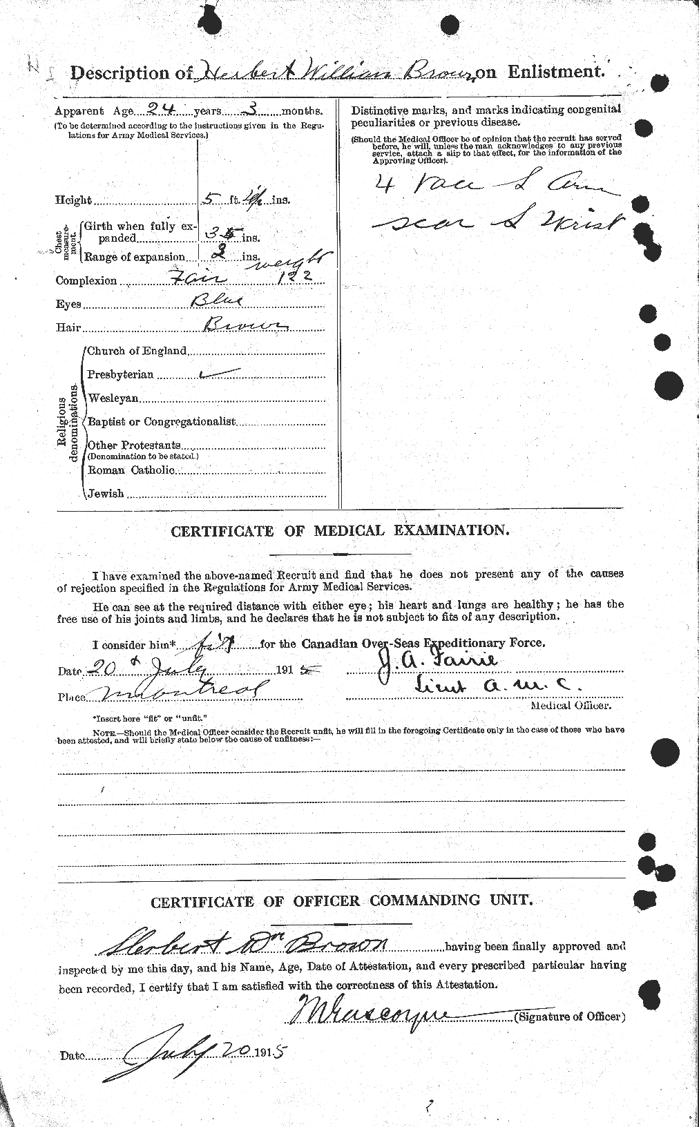 Dossiers du Personnel de la Première Guerre mondiale - CEC 265594b