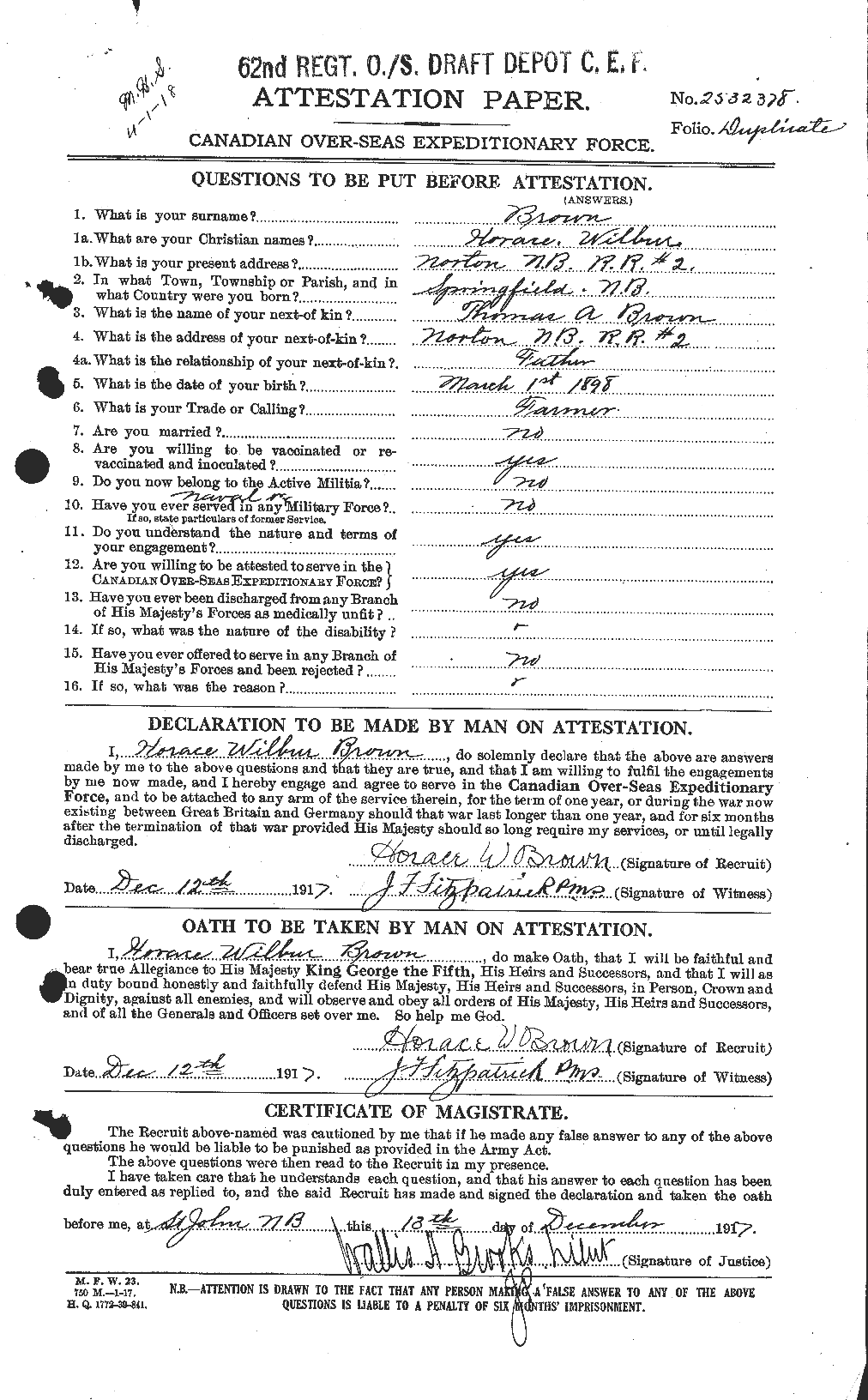 Personnel Records of the First World War - CEF 265610a