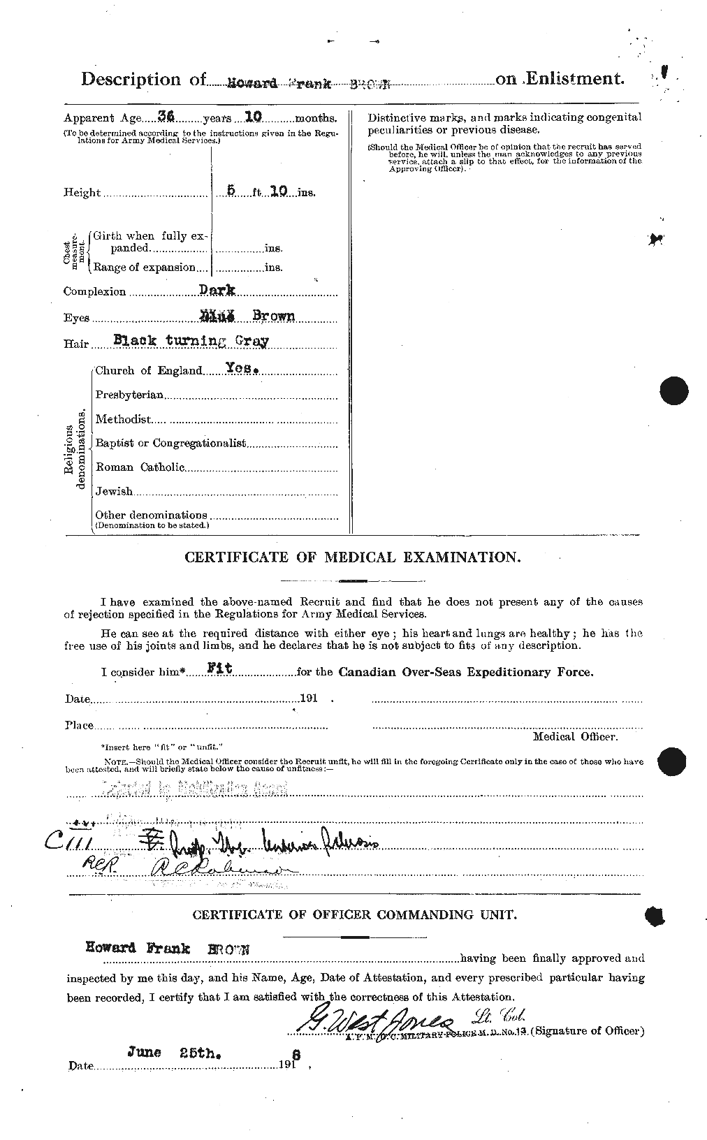 Dossiers du Personnel de la Première Guerre mondiale - CEC 265618b