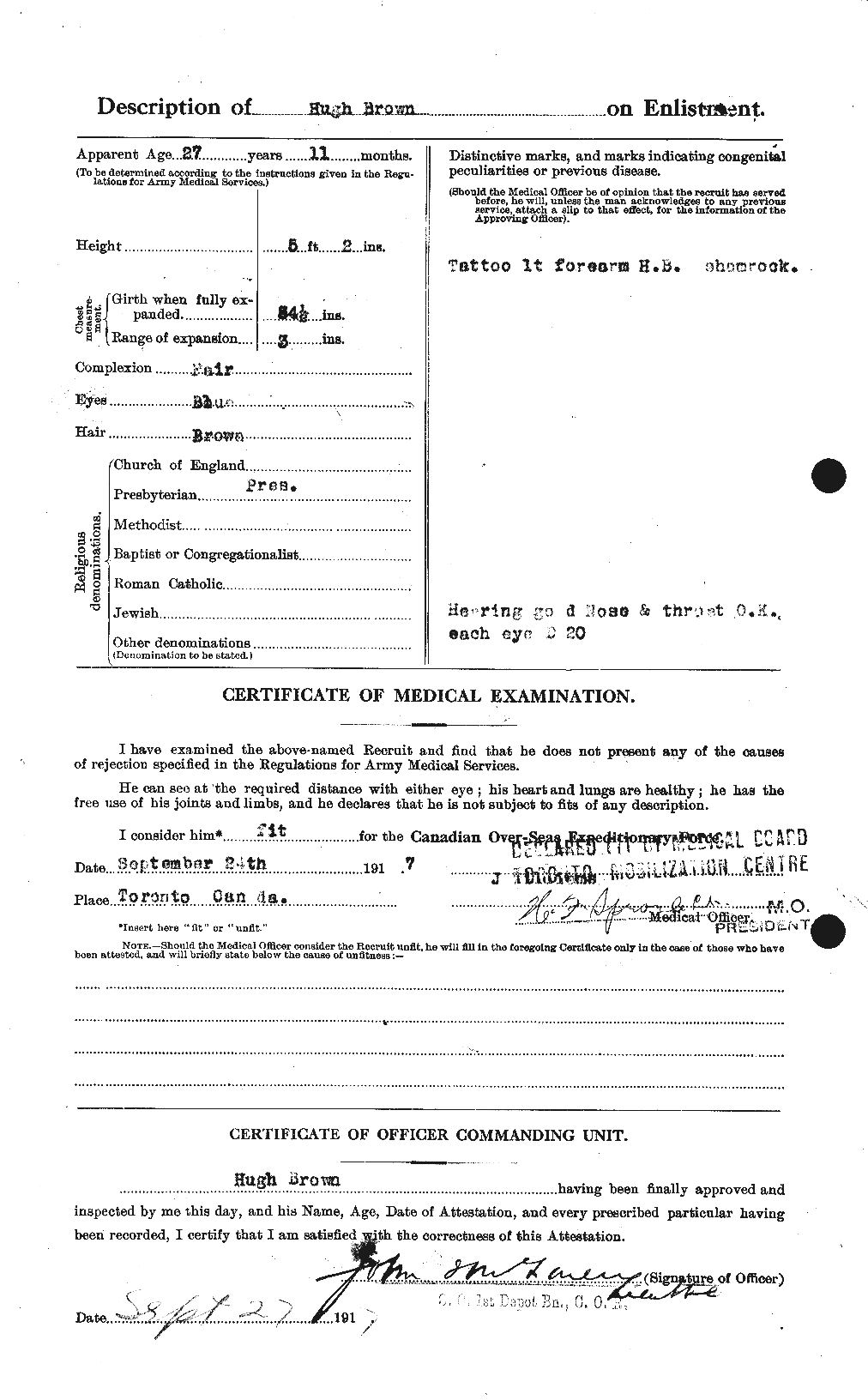 Dossiers du Personnel de la Première Guerre mondiale - CEC 265636b