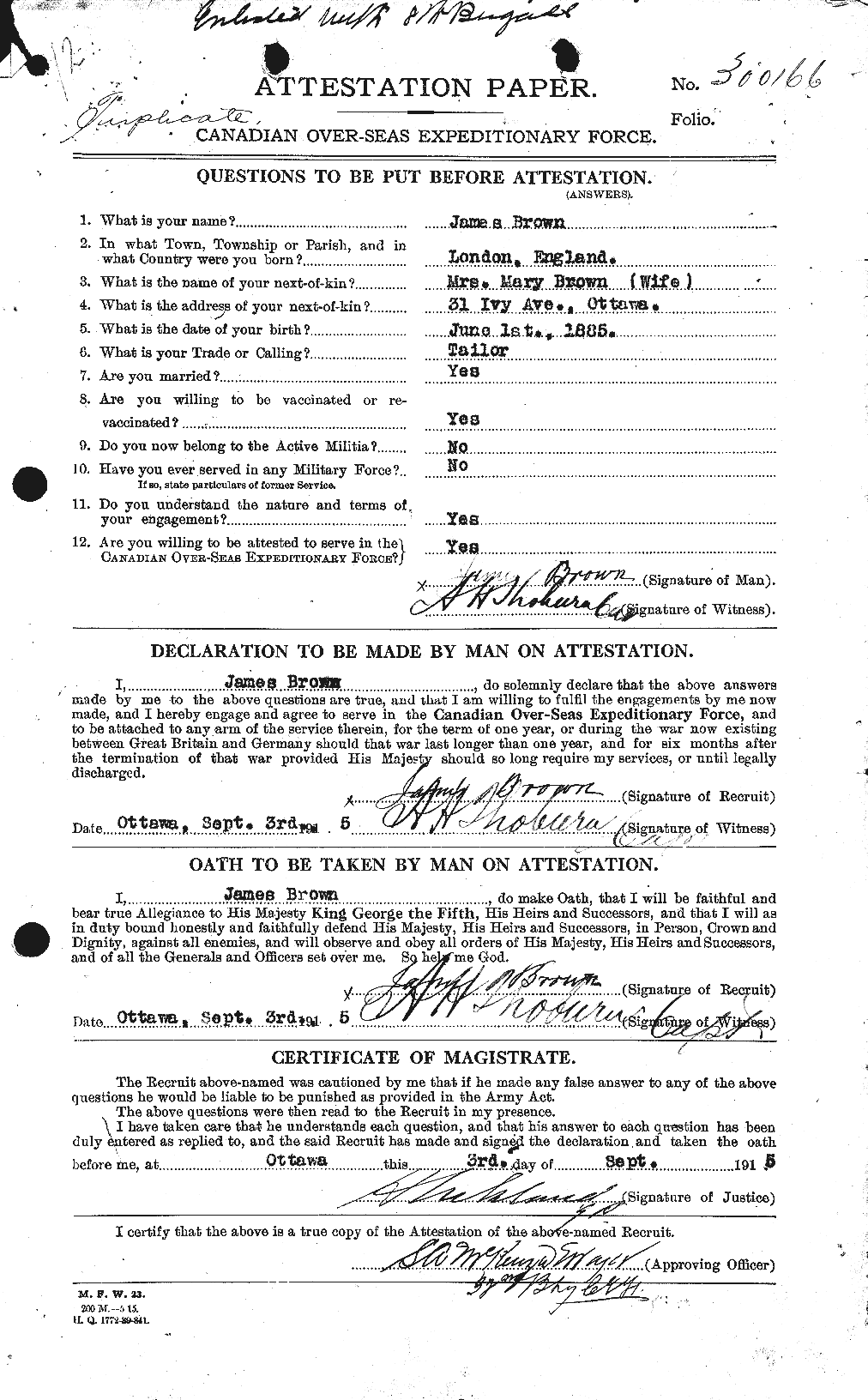 Personnel Records of the First World War - CEF 265709a
