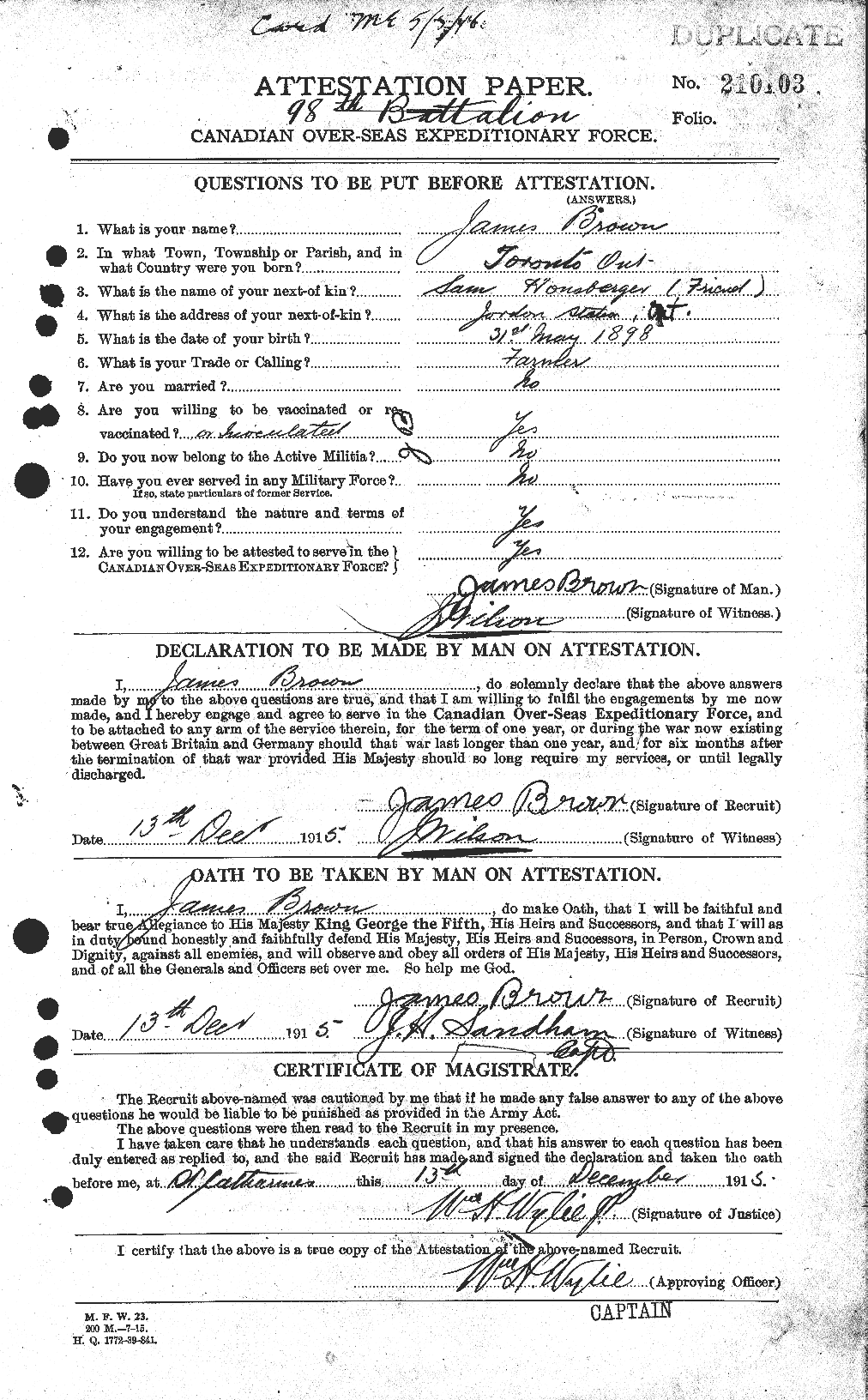 Personnel Records of the First World War - CEF 265711a