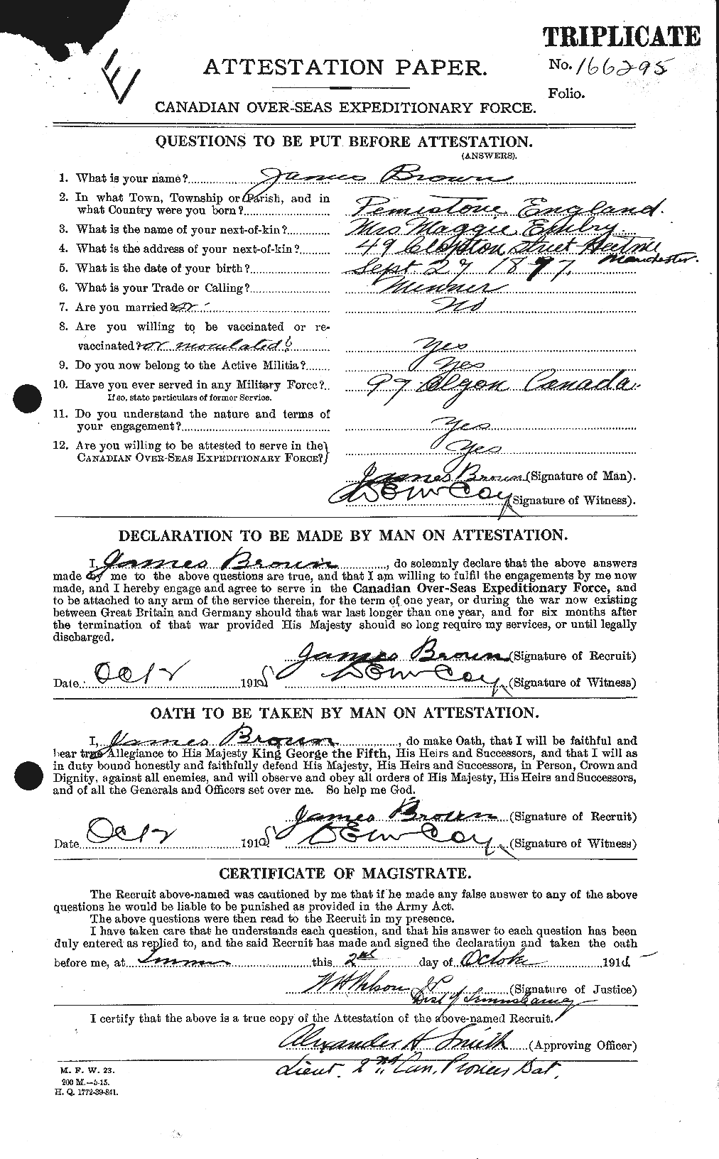 Dossiers du Personnel de la Première Guerre mondiale - CEC 265730a