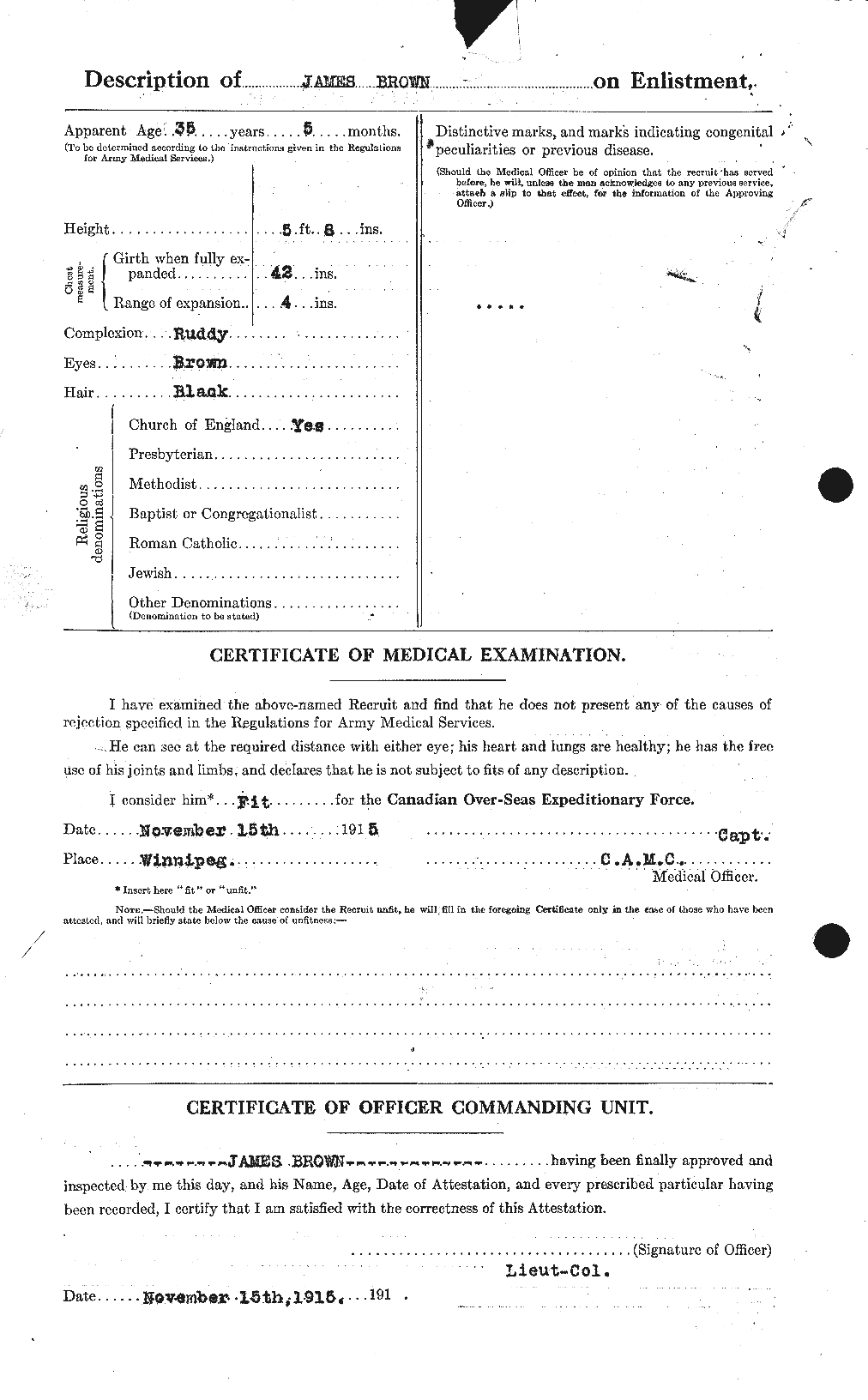 Dossiers du Personnel de la Première Guerre mondiale - CEC 265764b
