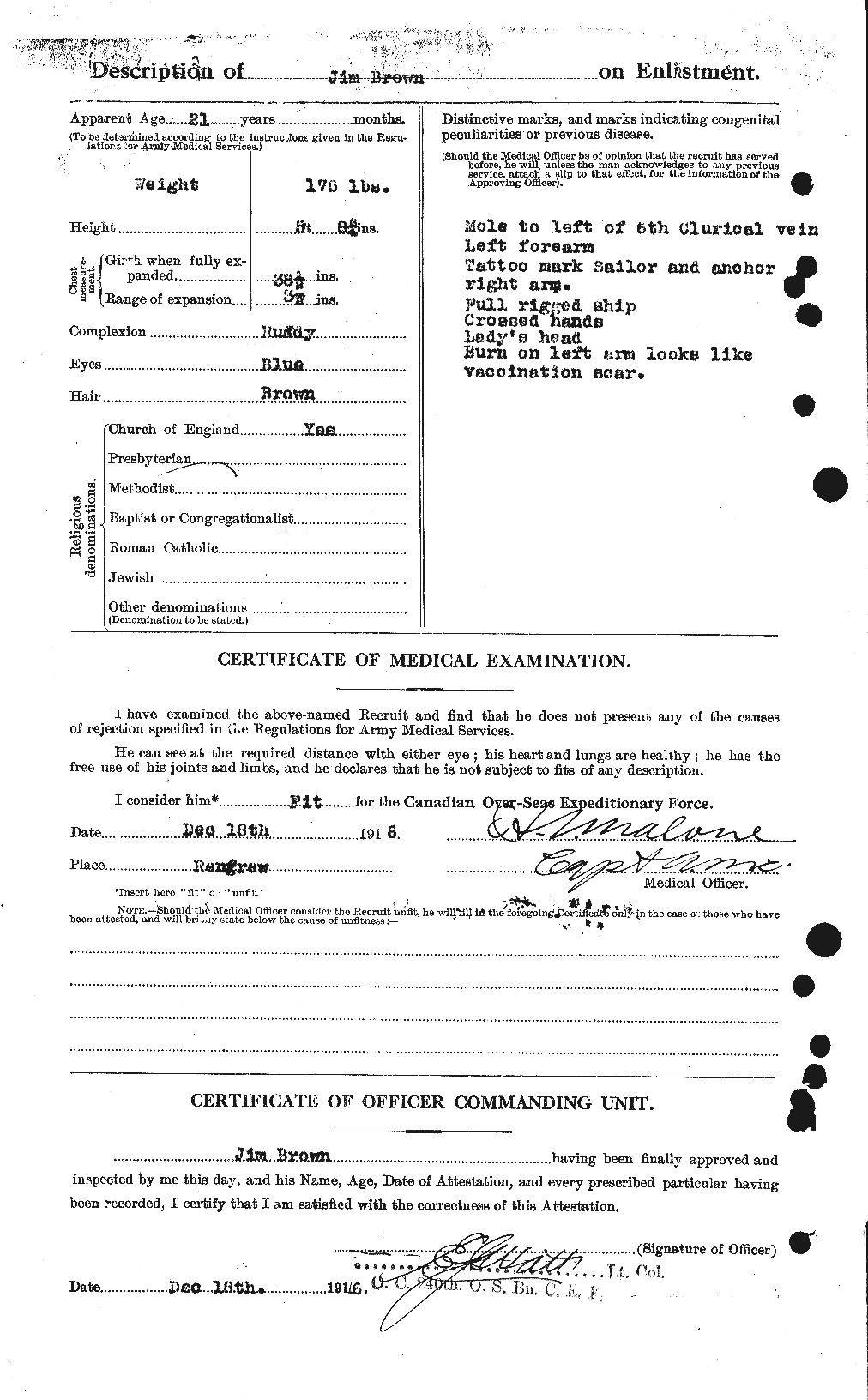 Dossiers du Personnel de la Première Guerre mondiale - CEC 265766b