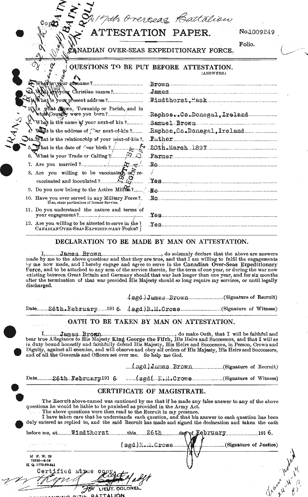 Personnel Records of the First World War - CEF 265781a